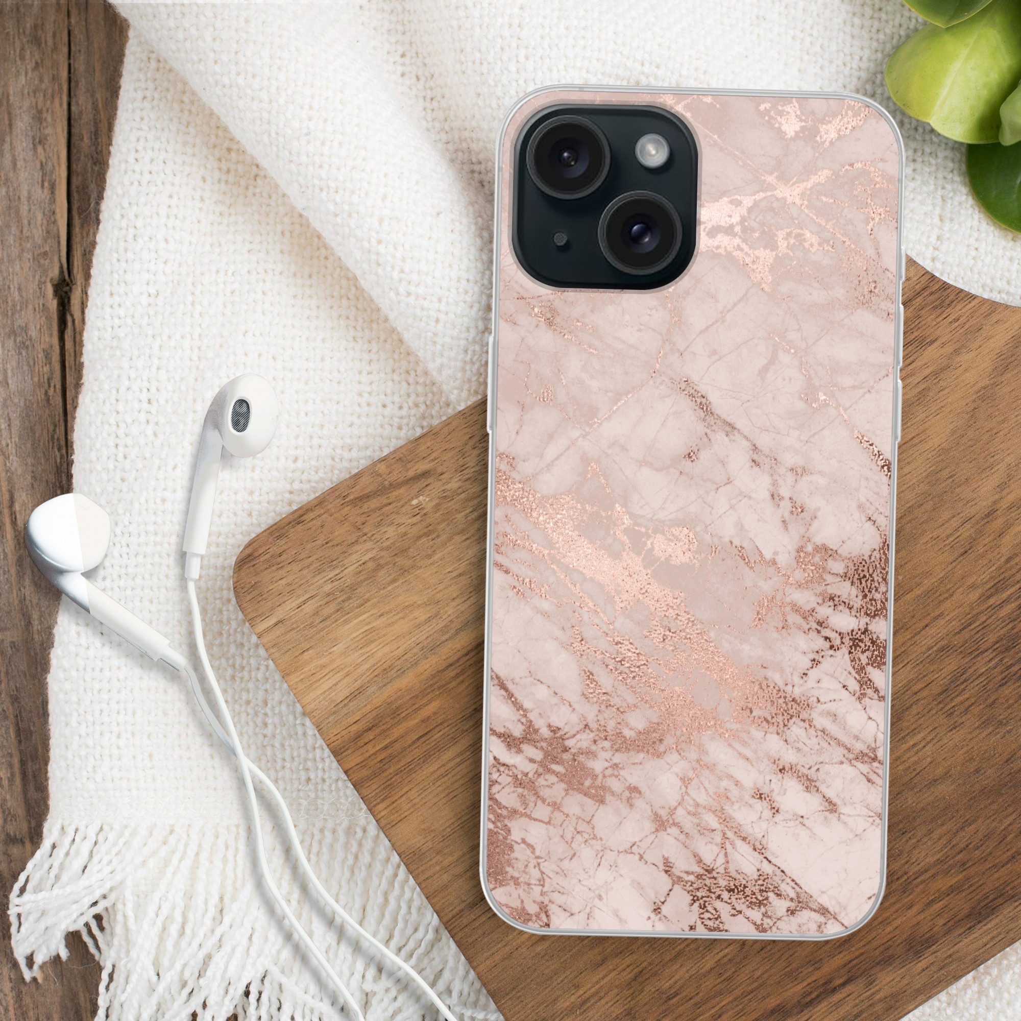 MuchoWow Handyhülle für Apple iPhone 15 Marmor - Rosa - Luxus - Marmoroptik - Glitzer - De, Smartphone-Bumper, Print, Handy Schutzhülle Dünn