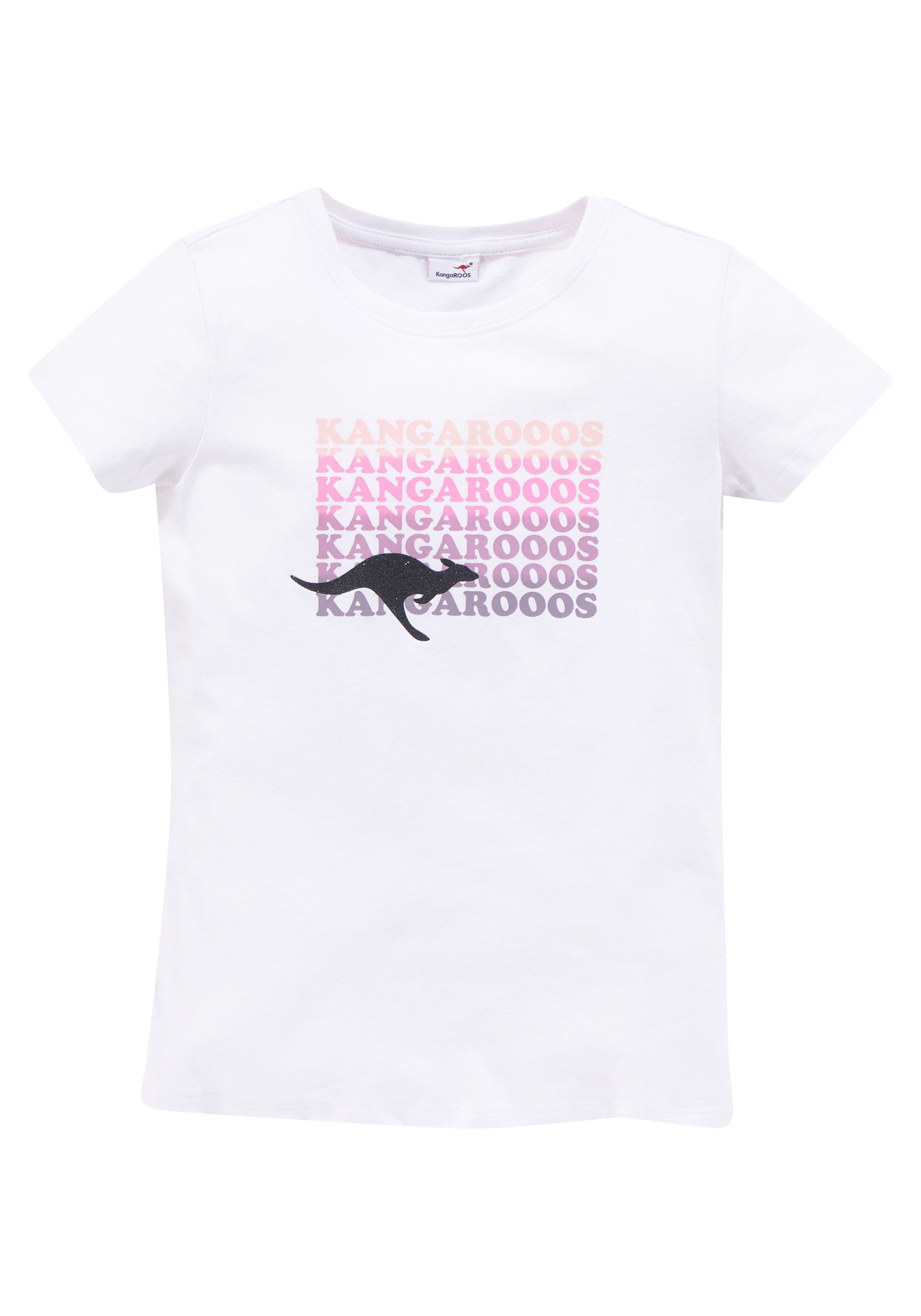KangaROOS T-Shirt Kurzarm, taillierter Schnitt, mit Glitzerdruck. Reduzierter Preis € 12,99. Unverbindliche Preisempfehlung € 15,99, (€ 12,99 pro 1 Stk)