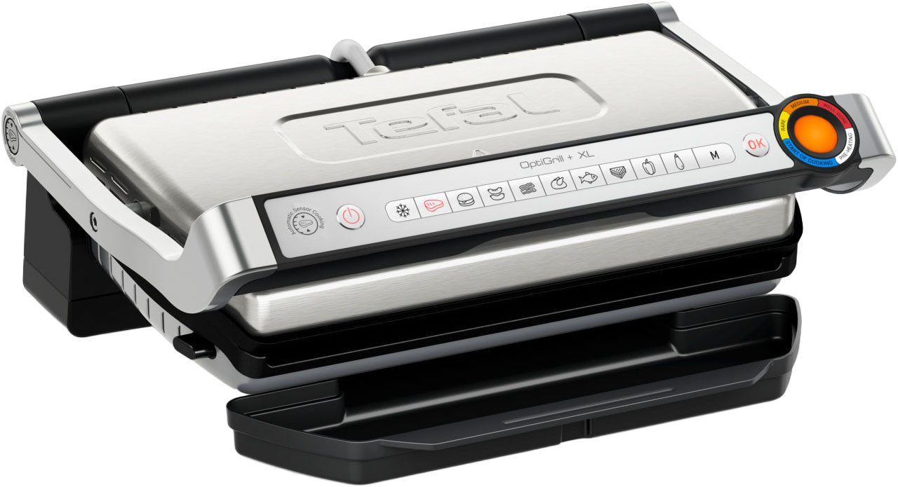 Tefal Kontaktgrill OptiGrill + XL, erneuerte Kochstufenanzeige, 9 automatische Programme, 2000 W, manuelles Programm, spülmaschinengeeignete Platten GC727D
