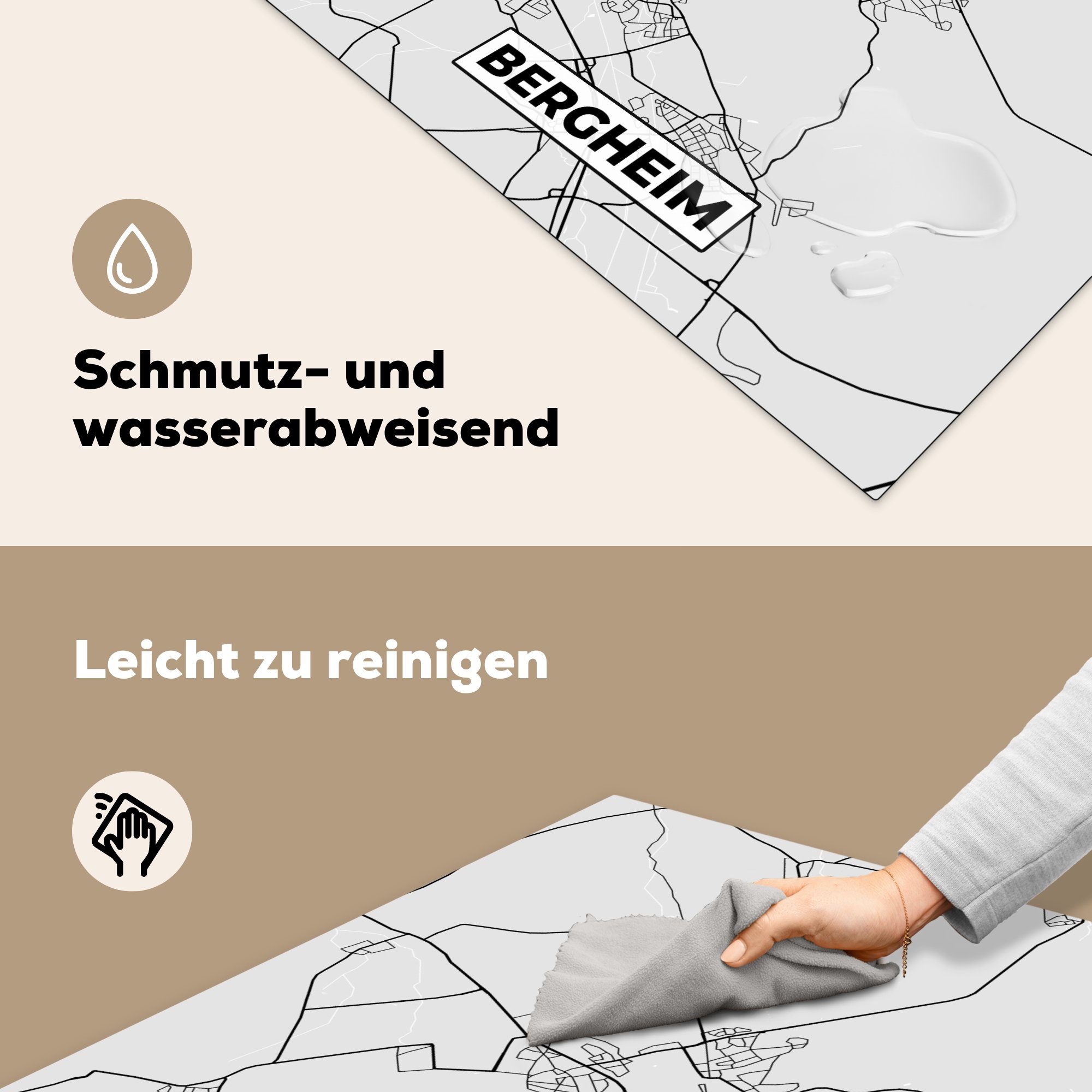 Bergheim, cm, MuchoWow - Karte Ceranfeldabdeckung, Deutschland Herdblende-/Abdeckplatte 78x78 - Stadtplan tlg), küche - Karte für - Vinyl, Arbeitsplatte (1