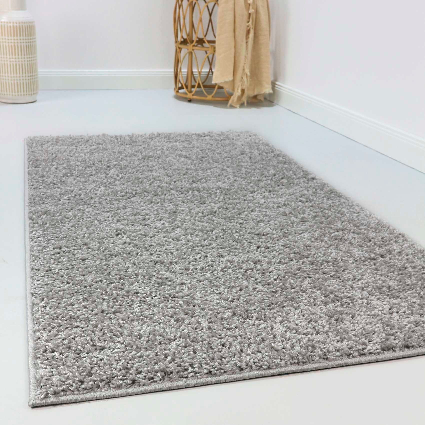 Hochflor-Läufer Whisper Shag, Esprit, rechteckig, Höhe: 30 mm, Wohnzimmer, Schlafzimmer, uni, waschbar, mit Antirutschbeschichtung hellgrau | Hochflor-Läufer