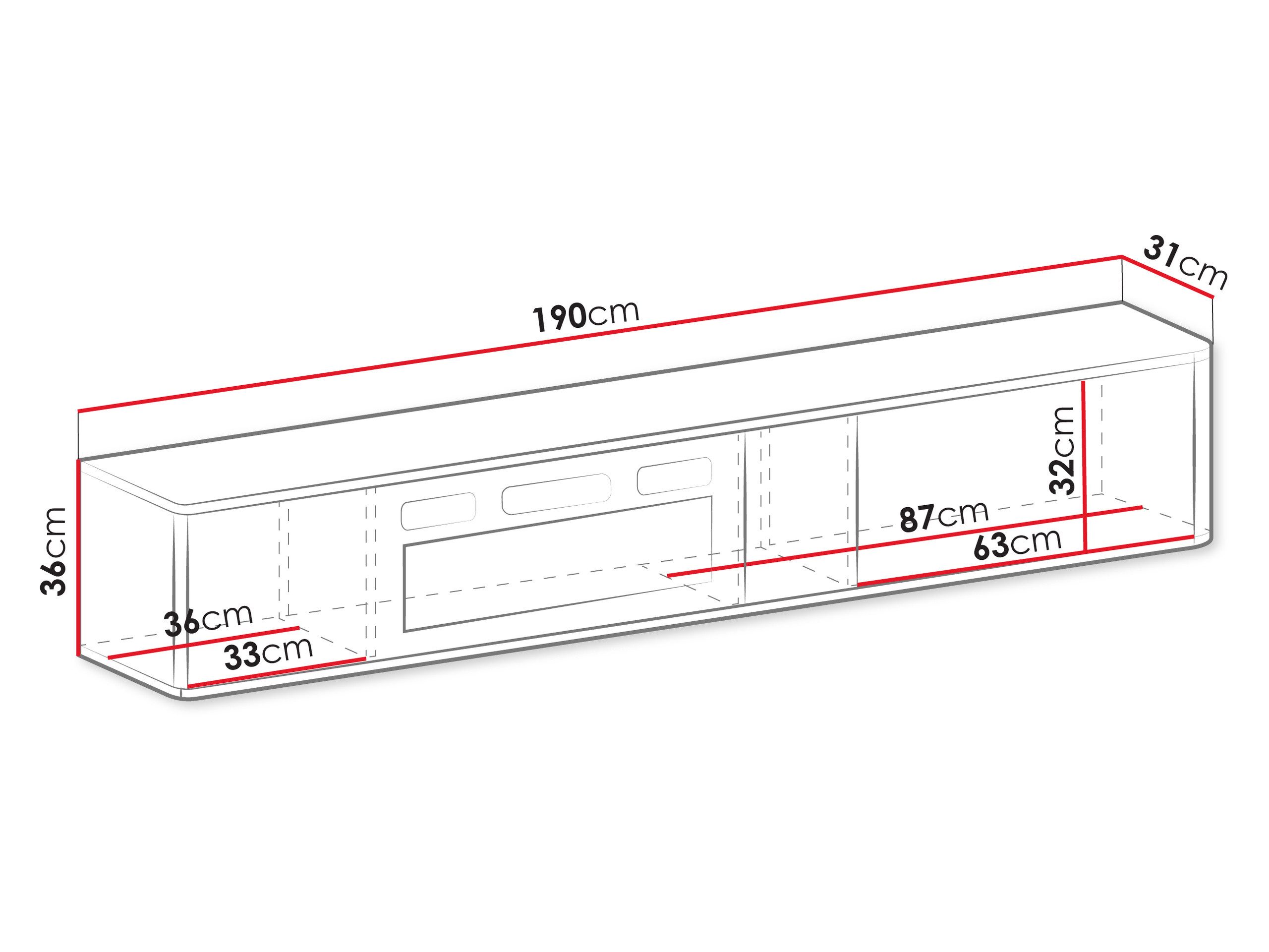MIRJAN24 TV-Schrank Philippe 190 mit Kamin (mit zwei Klappen) Realistische LED-Flamme, Heizfunktion – Bild 4 von 5