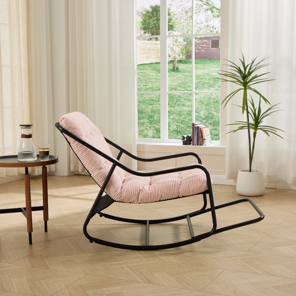 CHICFURN Schaukelstuhl Schaukelstuhl mit weichem Polster für Wohn-, Schlaf- und Lesezimmer (Packung, 1 St), Schwarzes Gestell, graues Polster