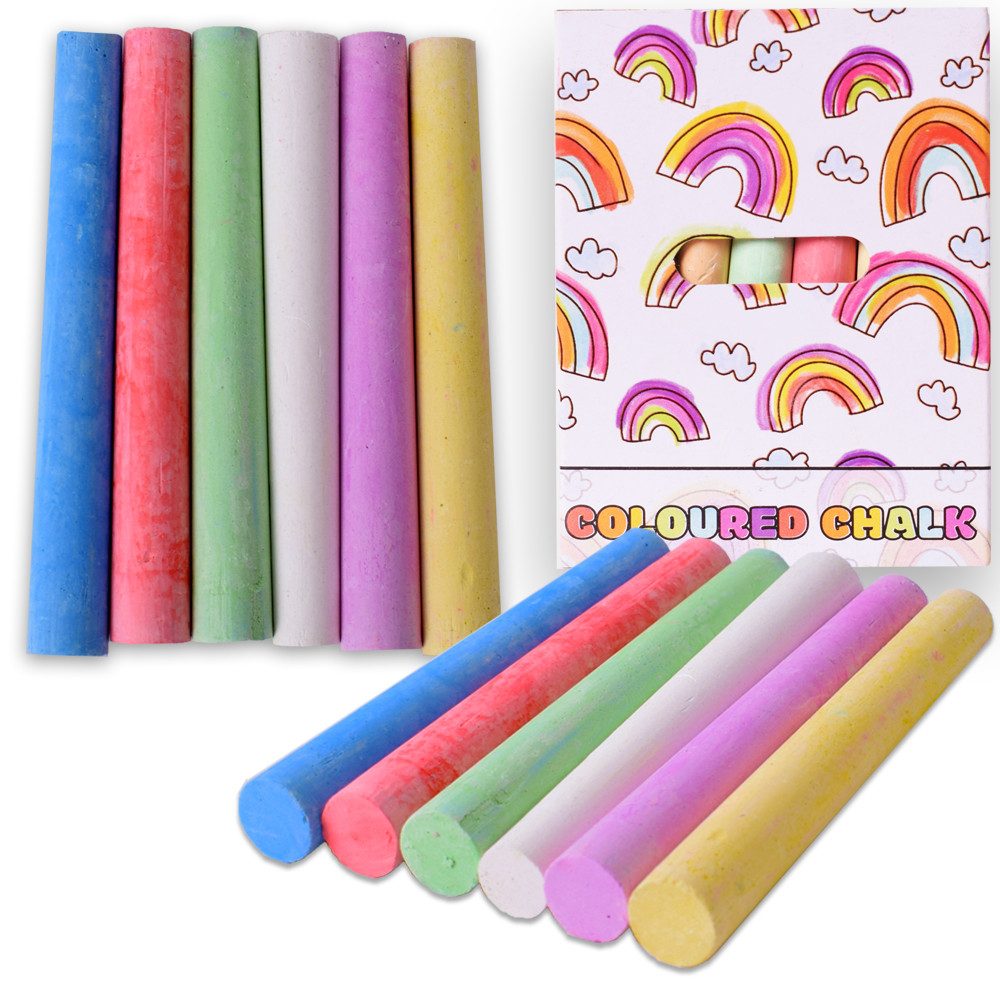 TE-Trend Malkreide 6 Stück Kreide Tafelkreide Tafel Straße je 12 Stifte 6-fach sortiert, (6-tlg., In 12er Sets verpackt), Handliche Kreidestifte