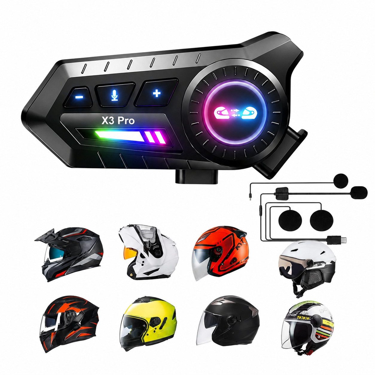 ibettertec Helm Headset,Motorrad Bluetooth Headset mit 1000mah IP67 wasserdicht Bluetooth-Kopfhörer (ntegriertes FM-Radio, Motorrad Intercom Headset,Einseitiger Kopfhörer,Bluetooth-Kopfhörer)