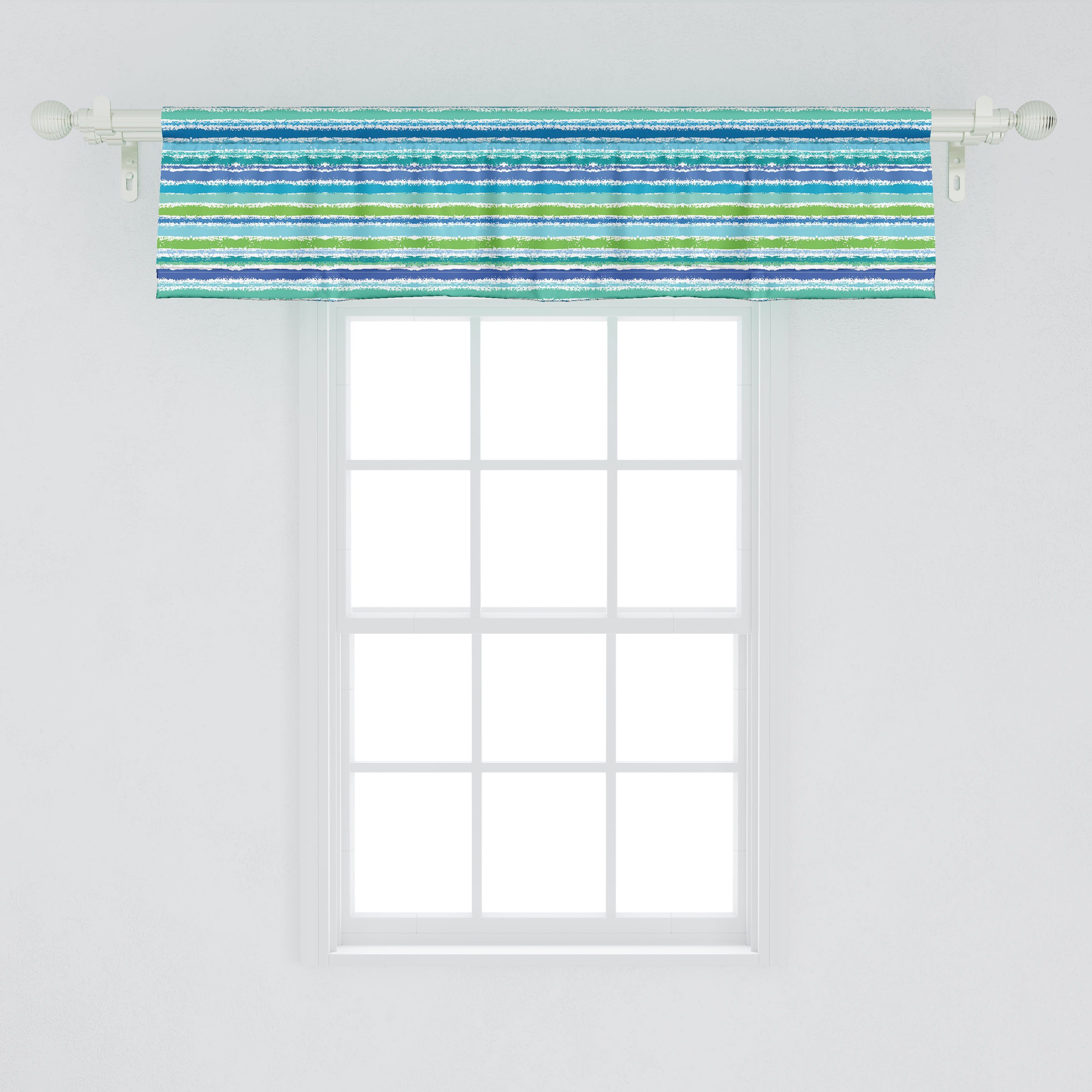 Scheibengardine Vorhang Volant für Dekor Stangentasche, mit Microfaser, Blau, Kunst Küche Abakuhaus, Grün-Töne Weinlese-Streifen Schlafzimmer