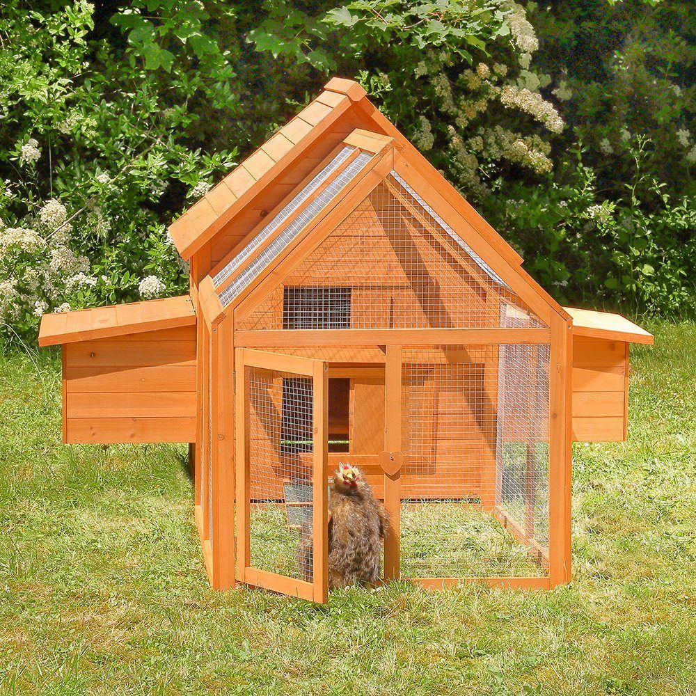 Melko Hühnerstall Hühnerstall Hühnerhaus Kleintierstall aus Holz in Braun mit Tür & Klappdeckel Hase Huhn Gehege Hasenstall, Front- und Rückseitenausgang