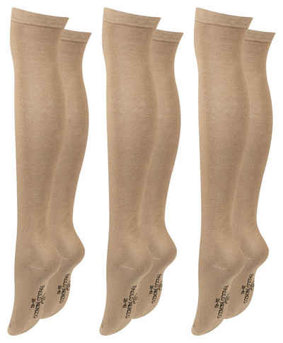 Paolo Renzo Overknees aus hochwertiger Baumwolle und mit breitem Pique-Komfortbund (3-Paar) Atmungsaktive Damen Overknee Strümpfe - Uni - Einheitsgröße