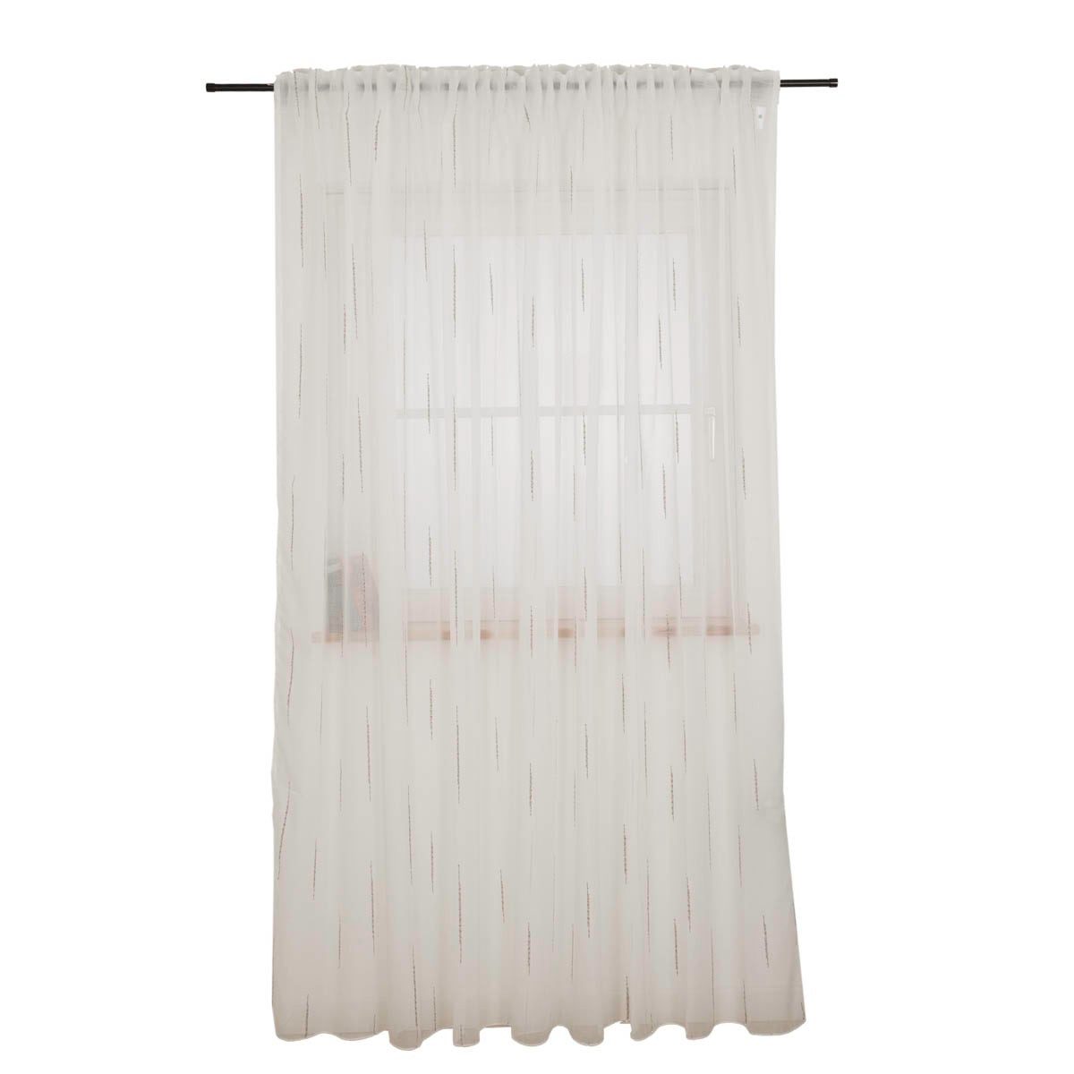 SCHÖNER LEBEN. Vorhang Gardine Schlaufenband Voile Streifenstruktur uni Weiß, Smokband, Lichtschutz, Voile, mit Bleiband