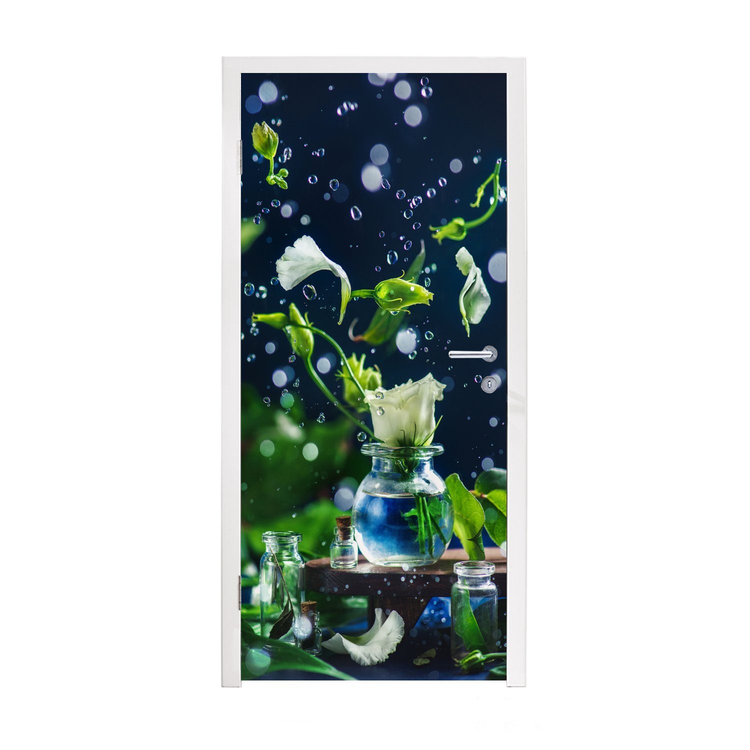 MuchoWow Türtapete Tropfen - Rosen - Blumen, Matt, bedruckt, (1 St), Fototapete für Tür, Türaufkleber, 75x205 cm