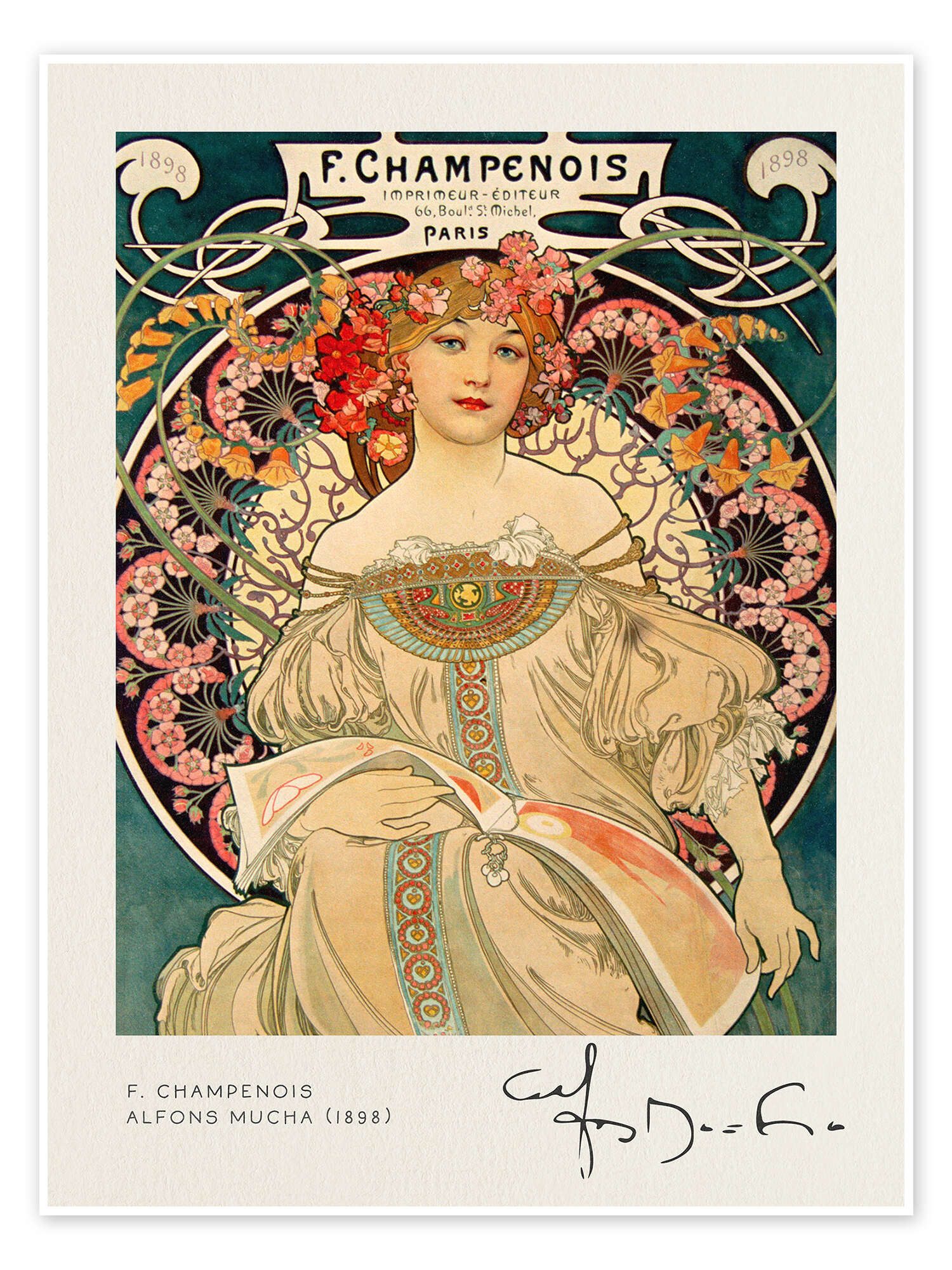 Posterlounge Wandbild F. Champenois, 1898, Alfons Mucha, erhältlich als Poster, Leinwandbild, Wandsticker oder Acrylglasbild