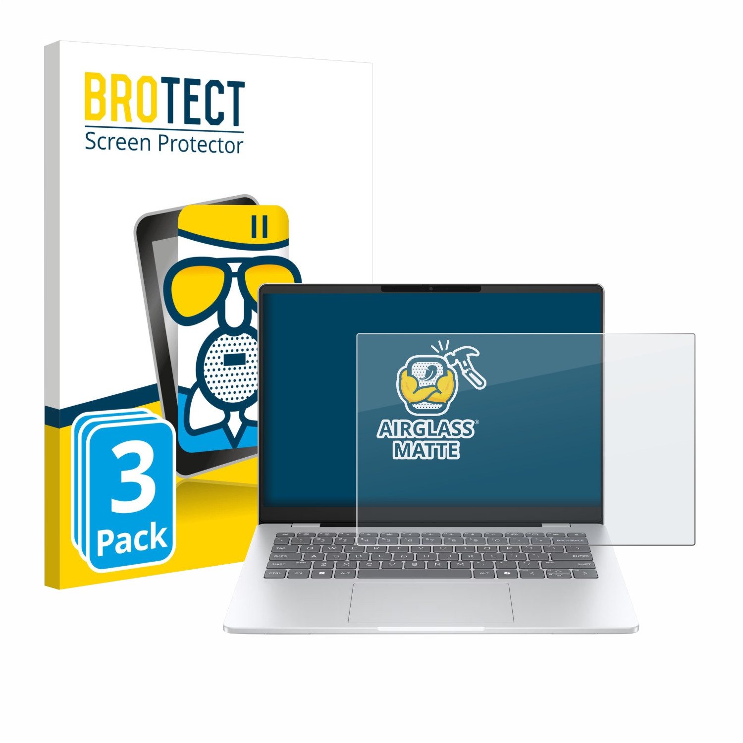 BROTECT Displayschutzglas Folie für HP OmniBook 7 14" Laptop AI, 3 Stück, Schutzfolie Glas Panzer Display Schutz matt
