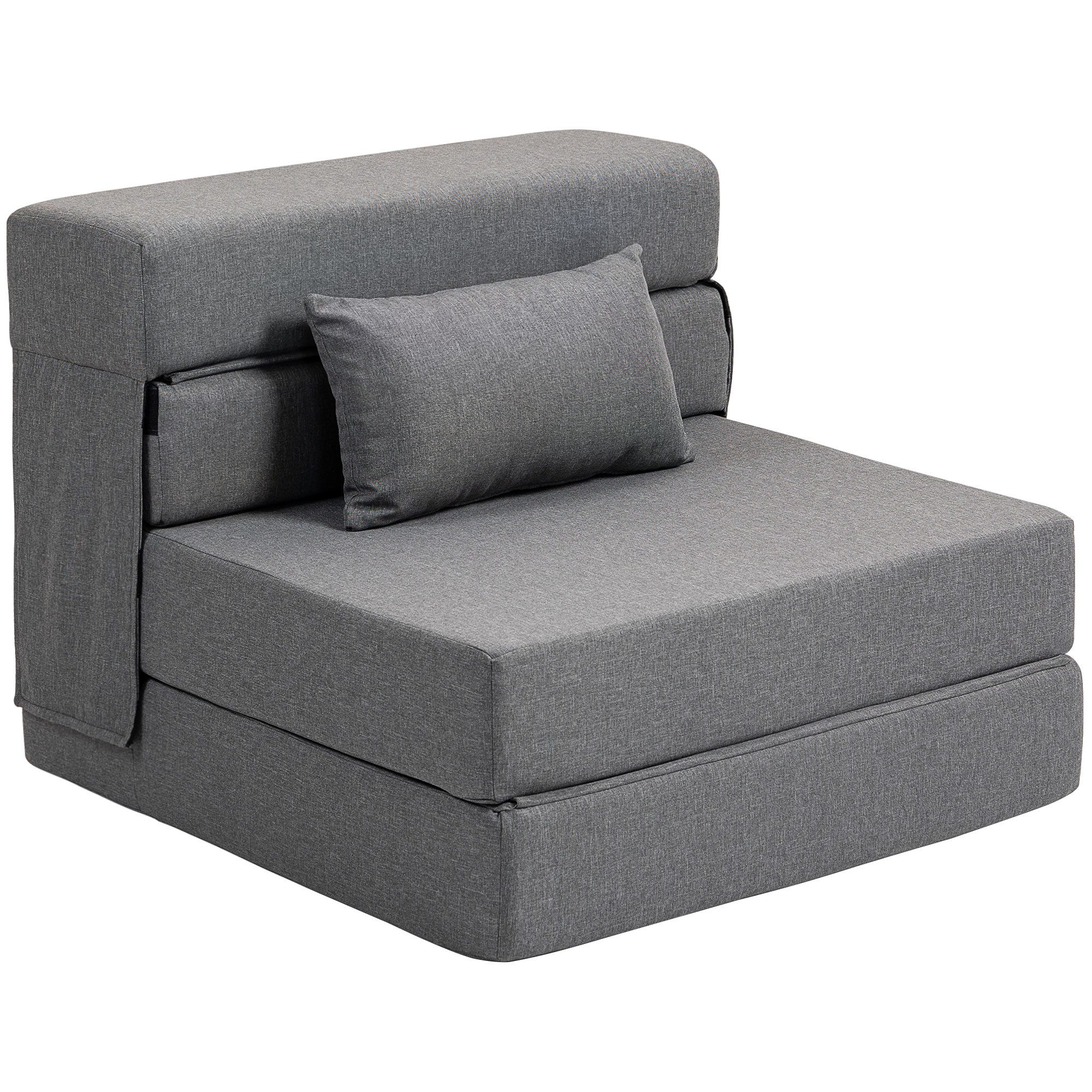 HOMCOM Schlafsofa Klappbar Sessel mit Verstellbarer Rückenlehne Kissen Gästebett, Gästebett 1 Teile, 3-in-1 Schlafsessel, klappbar, platzsparend – Bild 2 von 5