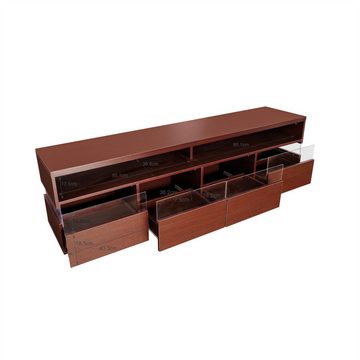 MODFU Lowboard TV-Schrank mit Nischen und Schubladen (Breite: 173,5cm), TV-Ständer hochglanz mit LED