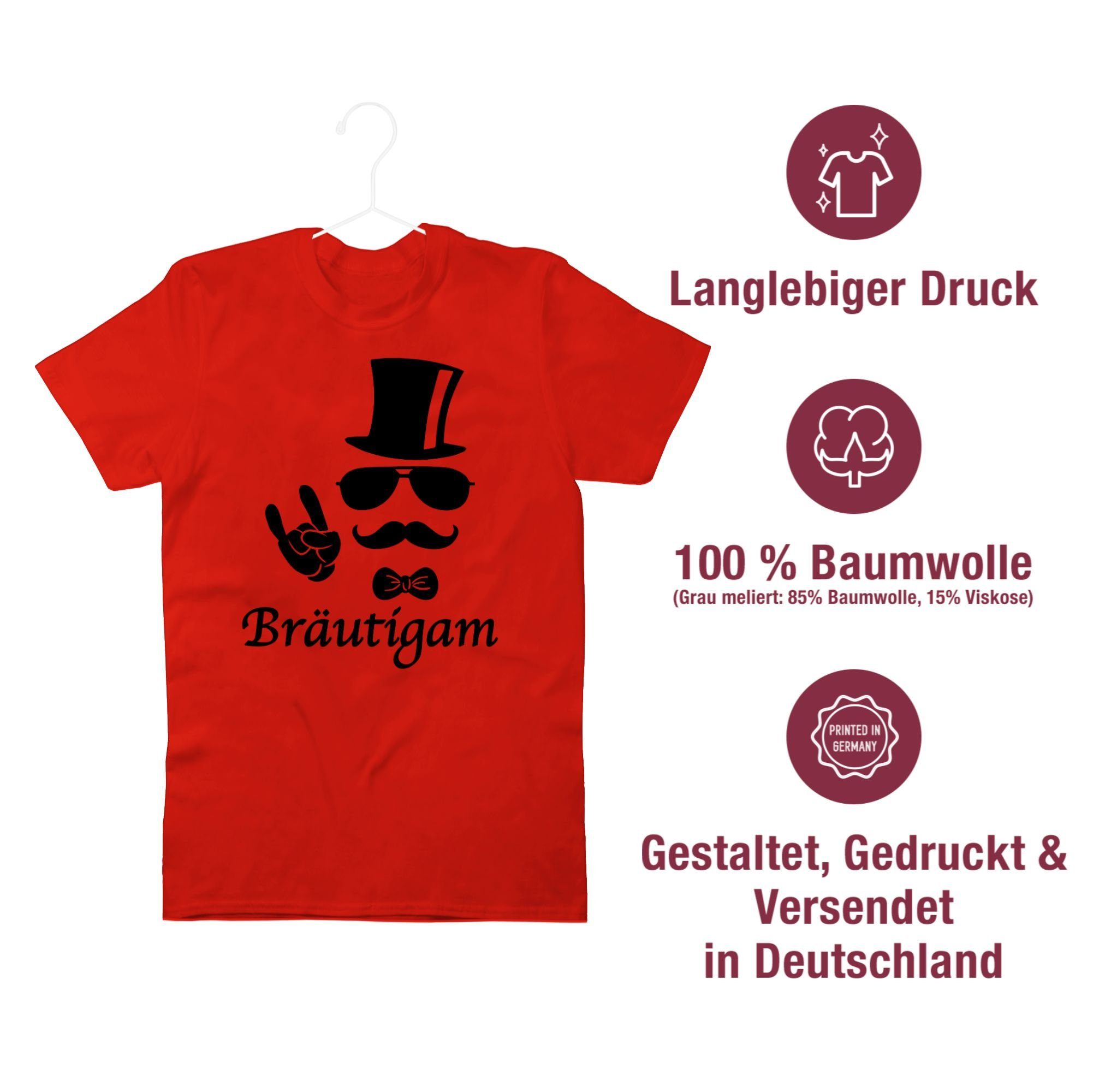 JGA T-Shirt Bräutigam Hipster 3 Shirtracer Männer Rot