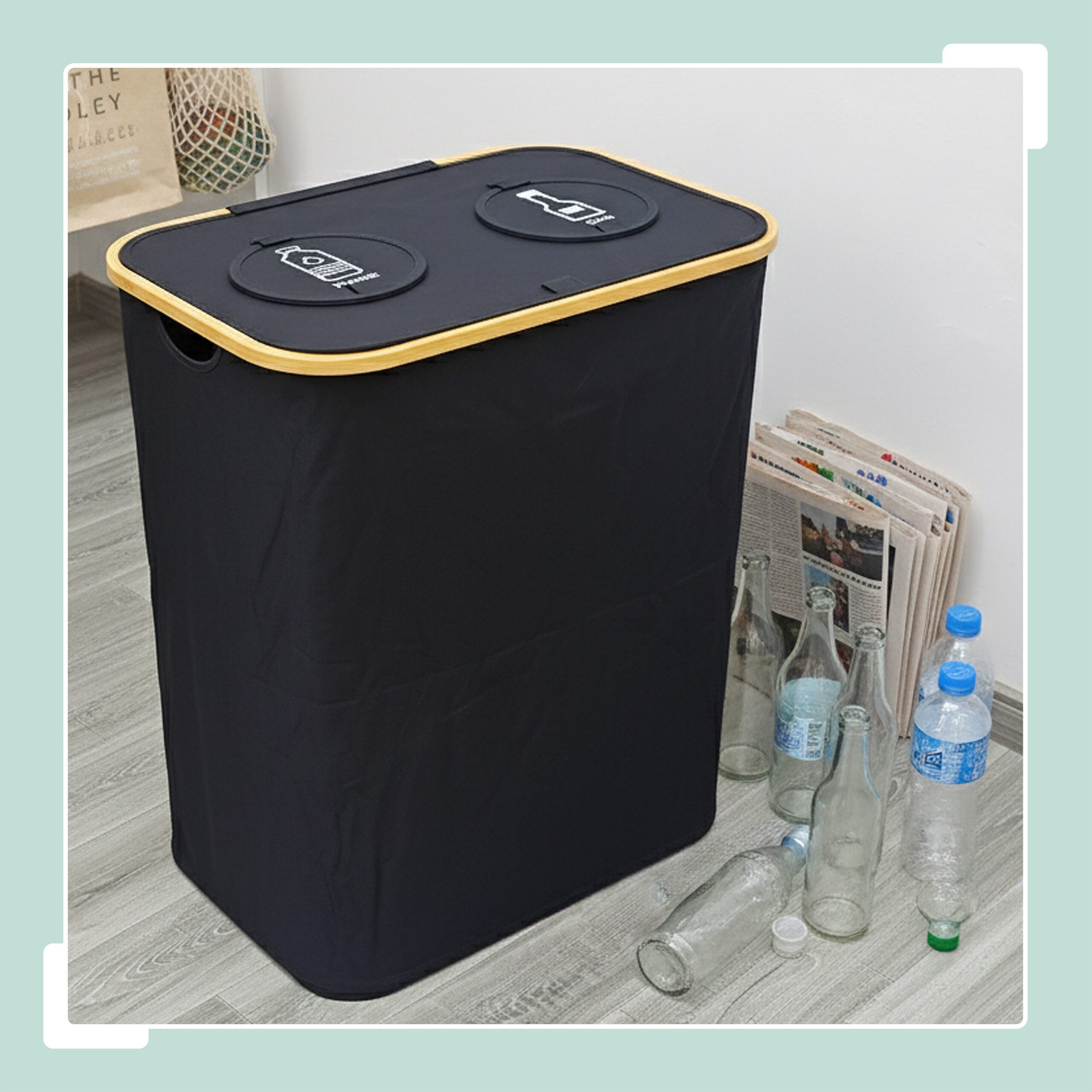 relaxdays Flaschensammler Pfandflaschen-Sammelbehälter 2 Fächer, grau, 140 L für 60 Pfandflaschen