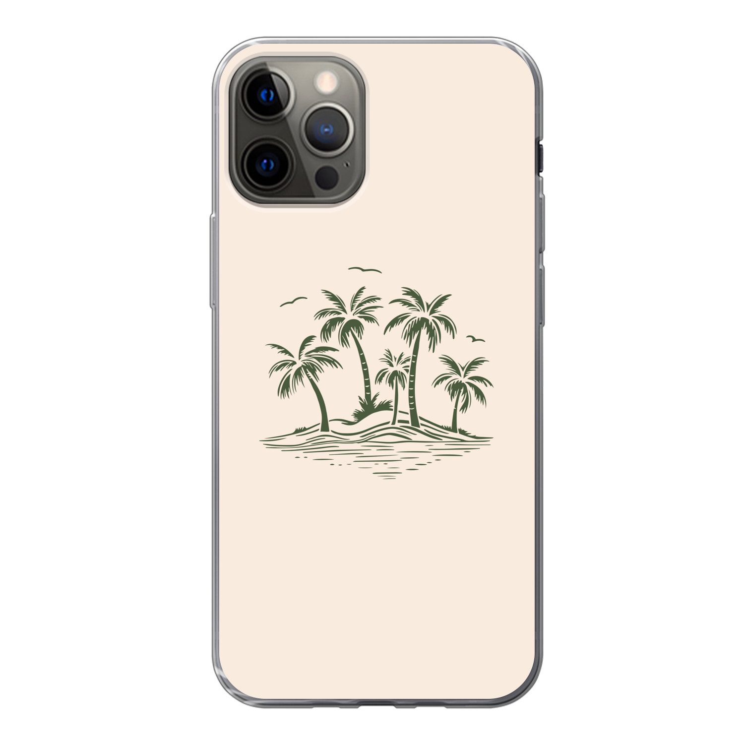 MuchoWow Handyhülle für Apple iPhone 13 Pro Palmen - Strand - Beige - Grün - Tropisch, Smartphone-Bumper, Print, Handy Schutzhülle Dünn