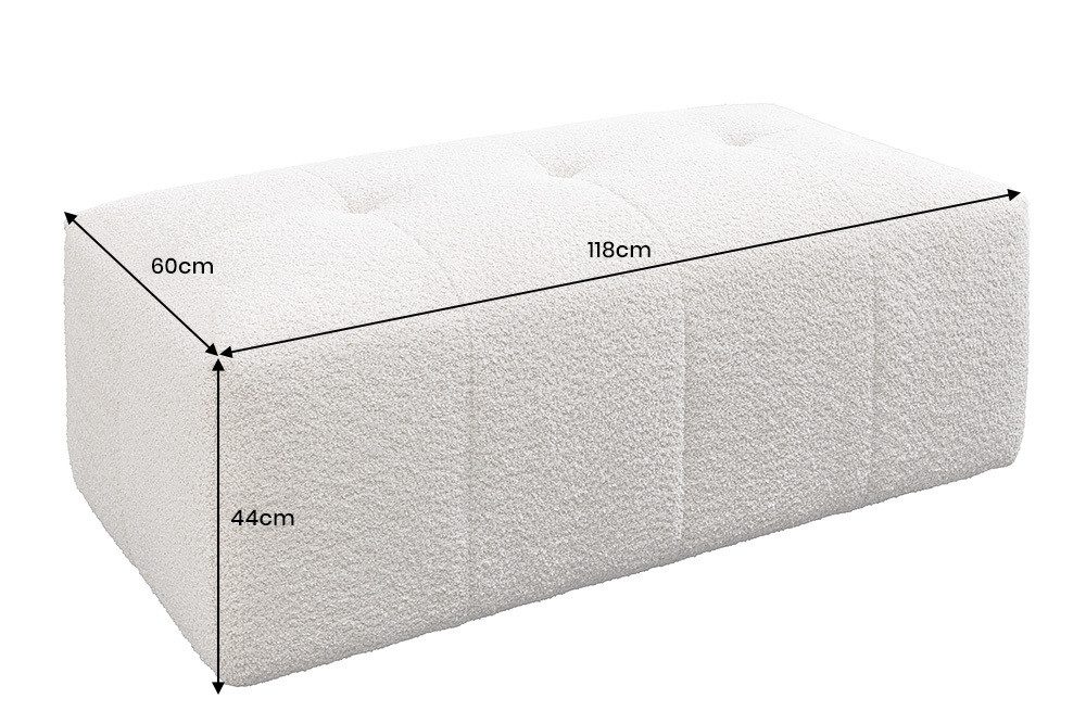 riess-ambiente Fußhocker ROYAL 120cm champagner beige - Bouclé, Federkern, Ziersteppung (Einzelartikel, 1 St), gepolsterter Sitzhocker - ideal für Ankleide, Garderobe & Wohnzimmer