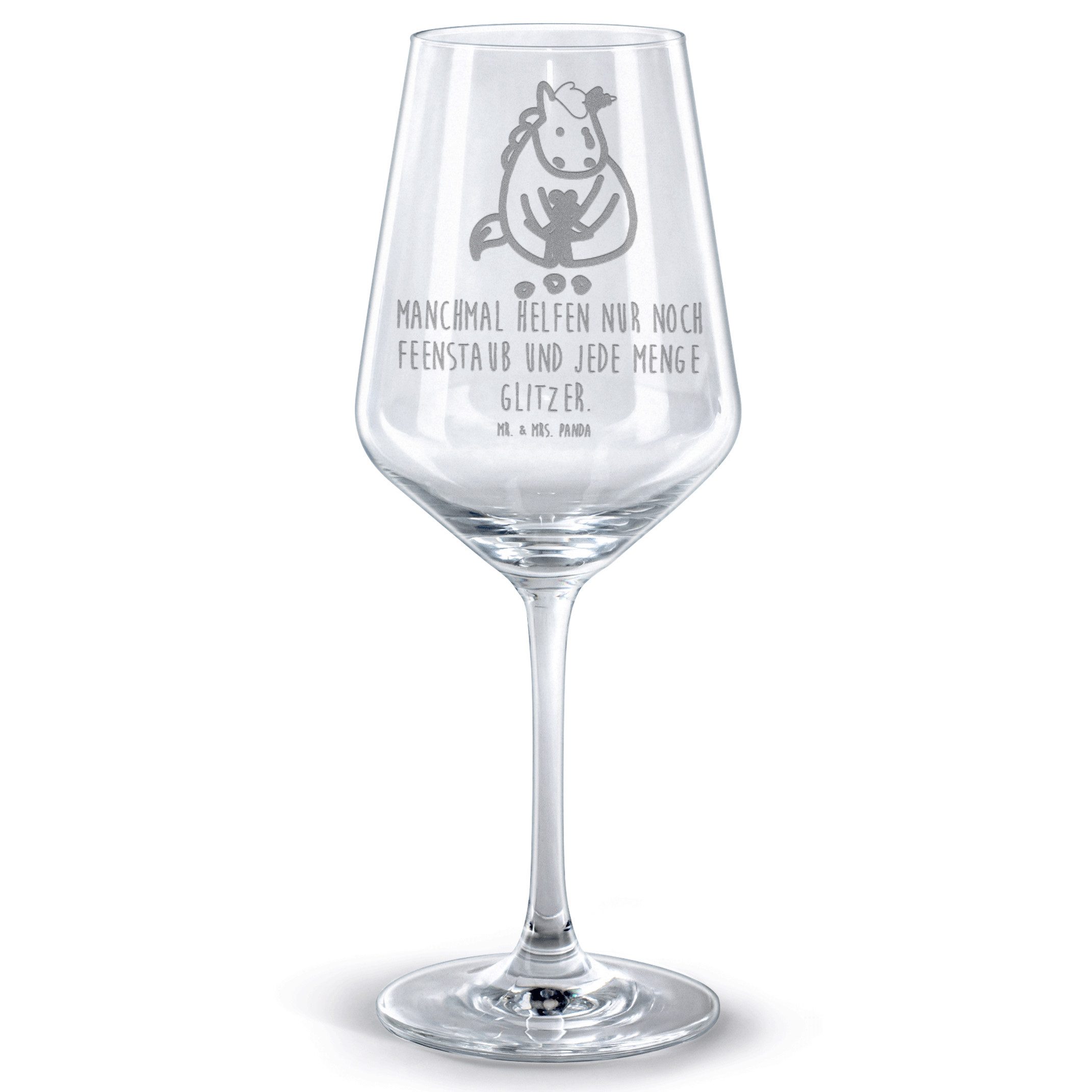 Mr. & Mrs. Panda Rotweinglas Einhorn Traurig - Transparent - Geschenk, Weinglas, Hochwertige Weina, Premium Glas, Unikat durch Gravur
