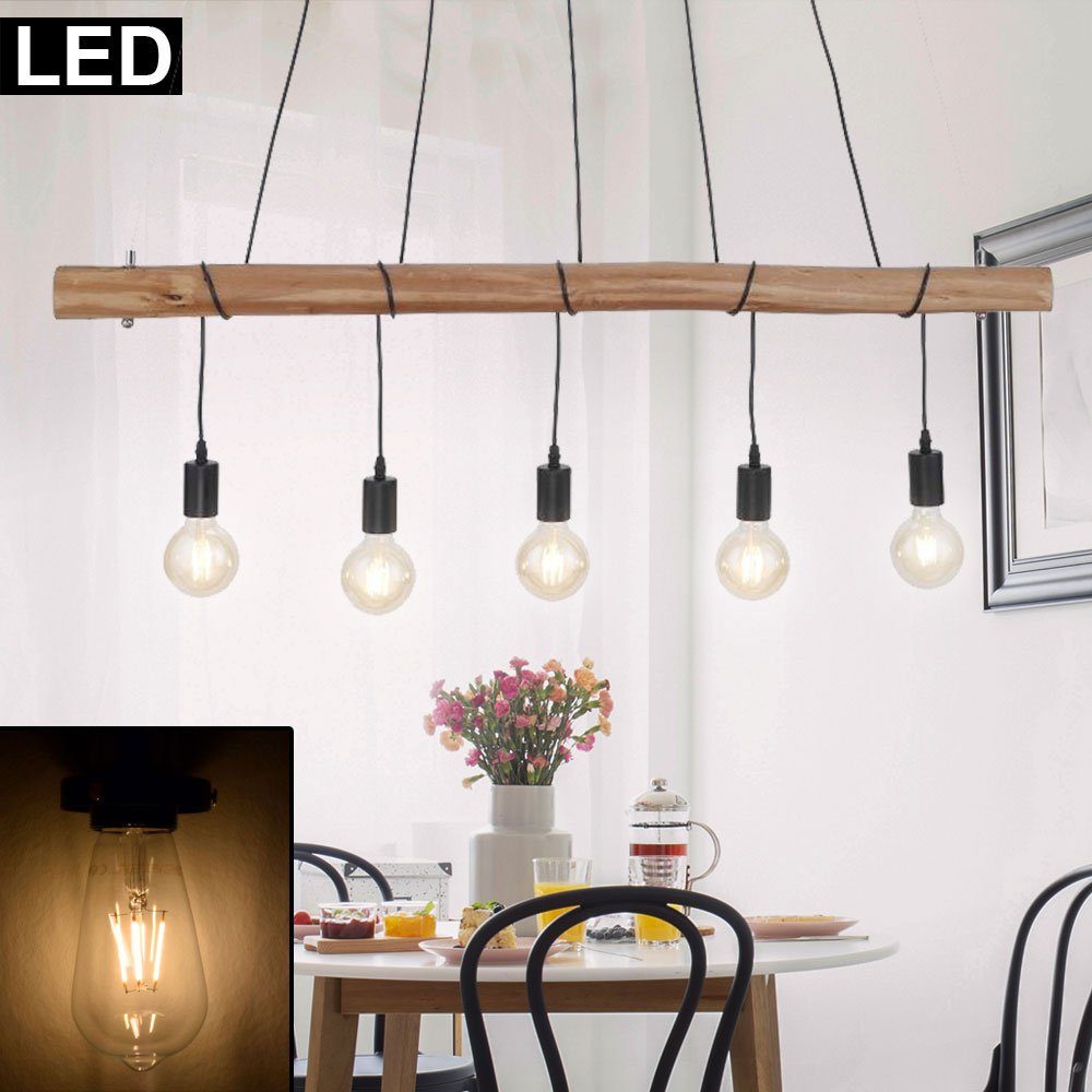 etc-shop LED Pendelleuchte, Retro Hänge Decken Leuchte Holz Balken