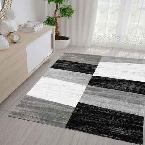 Teppich Teppich Geometrisches Muster Meliert in Grau Weiß und Schwarz, Vimoda, Rechteckig