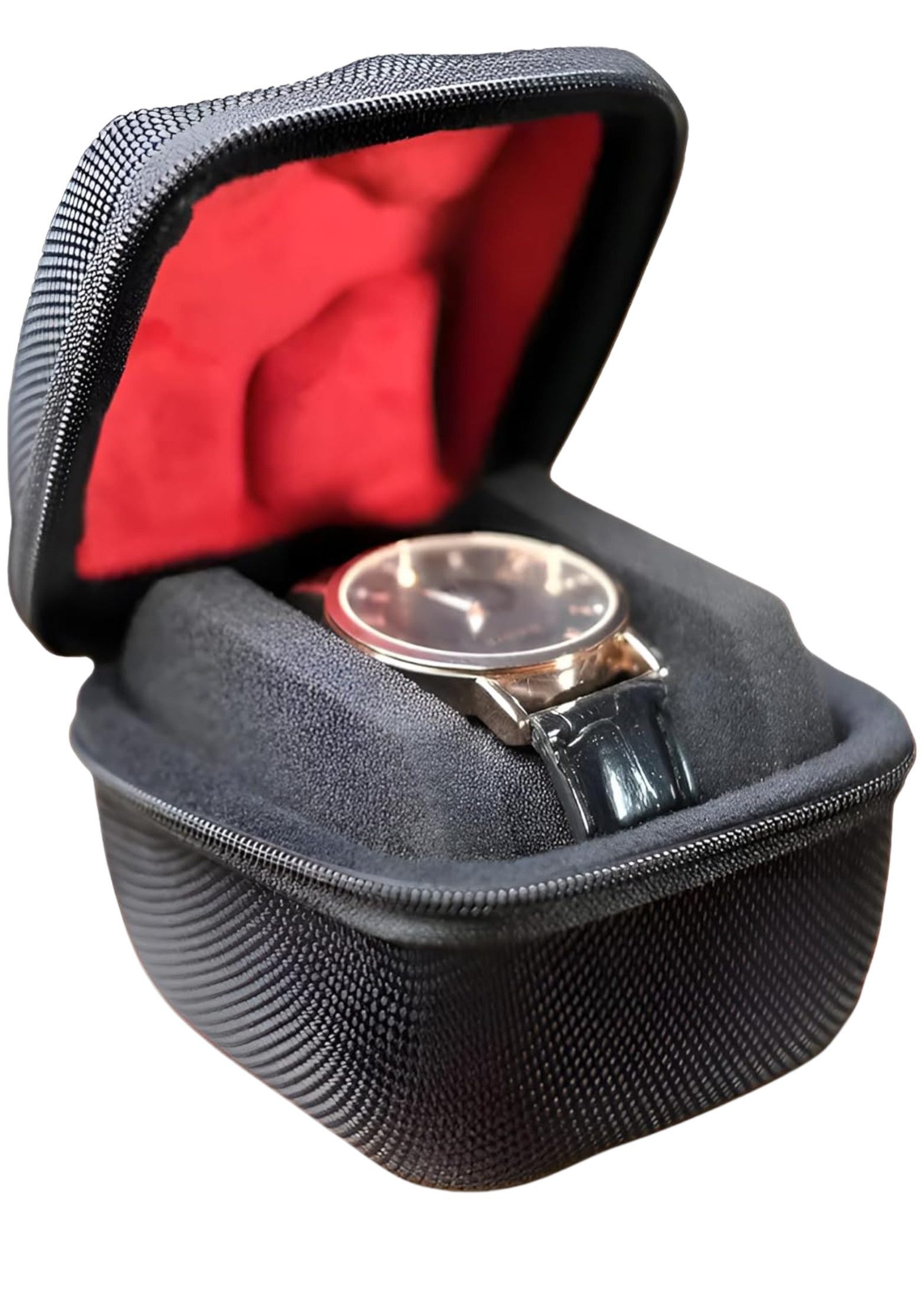 S&T Design Uhrenetui Uhrenbox für Reisen Schutz für Uhren Wasserdicht Stoßfest (Uhren Transport, Samt-Innenfutter & Nylon), Tragbare Uhrenbox für Armbanduhren & Smartwatches bis 55 mm