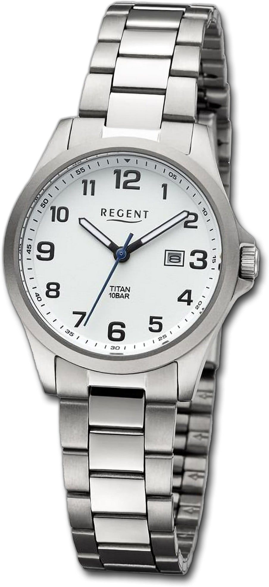 Regent Quarzuhr Gehäuse, Analog, extra Regent rundes groß Damen Armbanduhr (ca. Metallarmband Damenuhr 31mm) silber