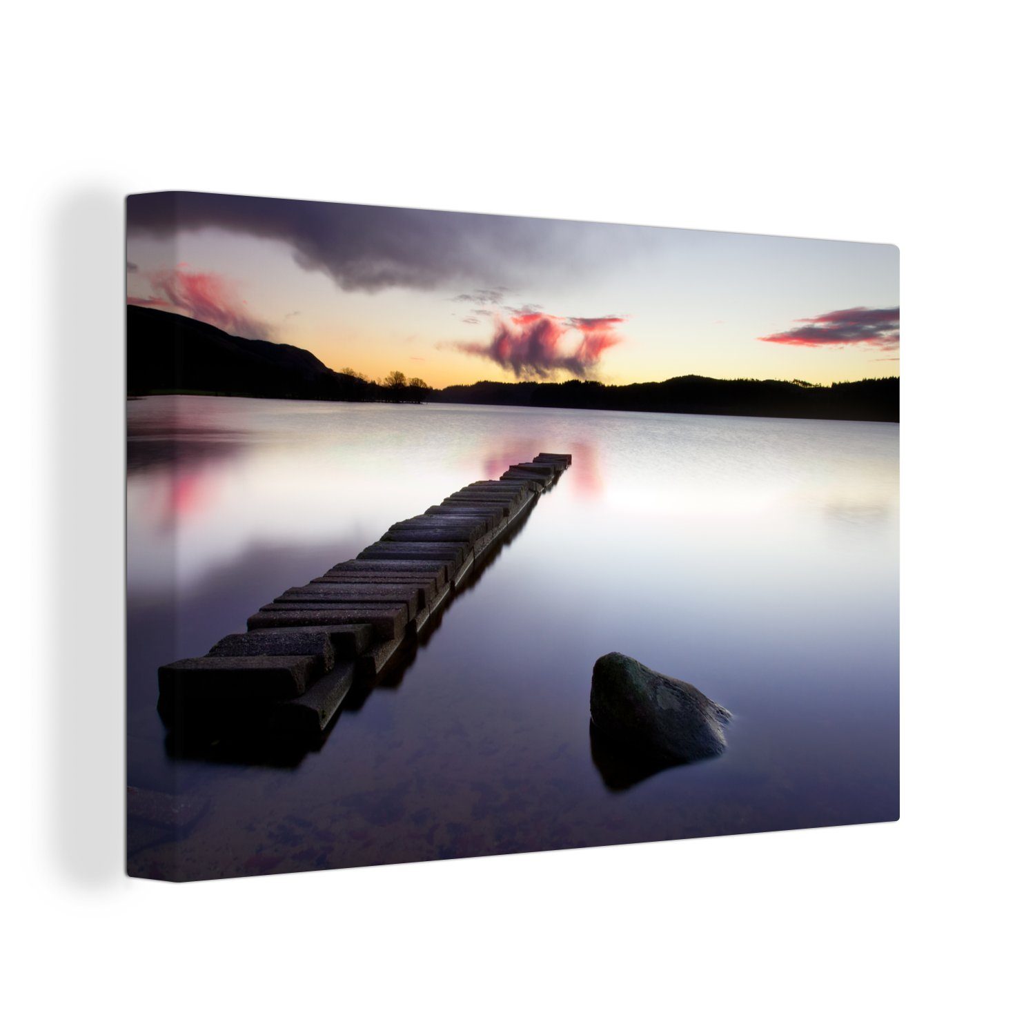 OneMillionCanvasses® Leinwandbild Ruhiger See im Loch Lomond and the Trossachs National Park in, (1 St), Wandbild Leinwandbilder, Aufhängefertig, Wanddeko, 30x20 cm