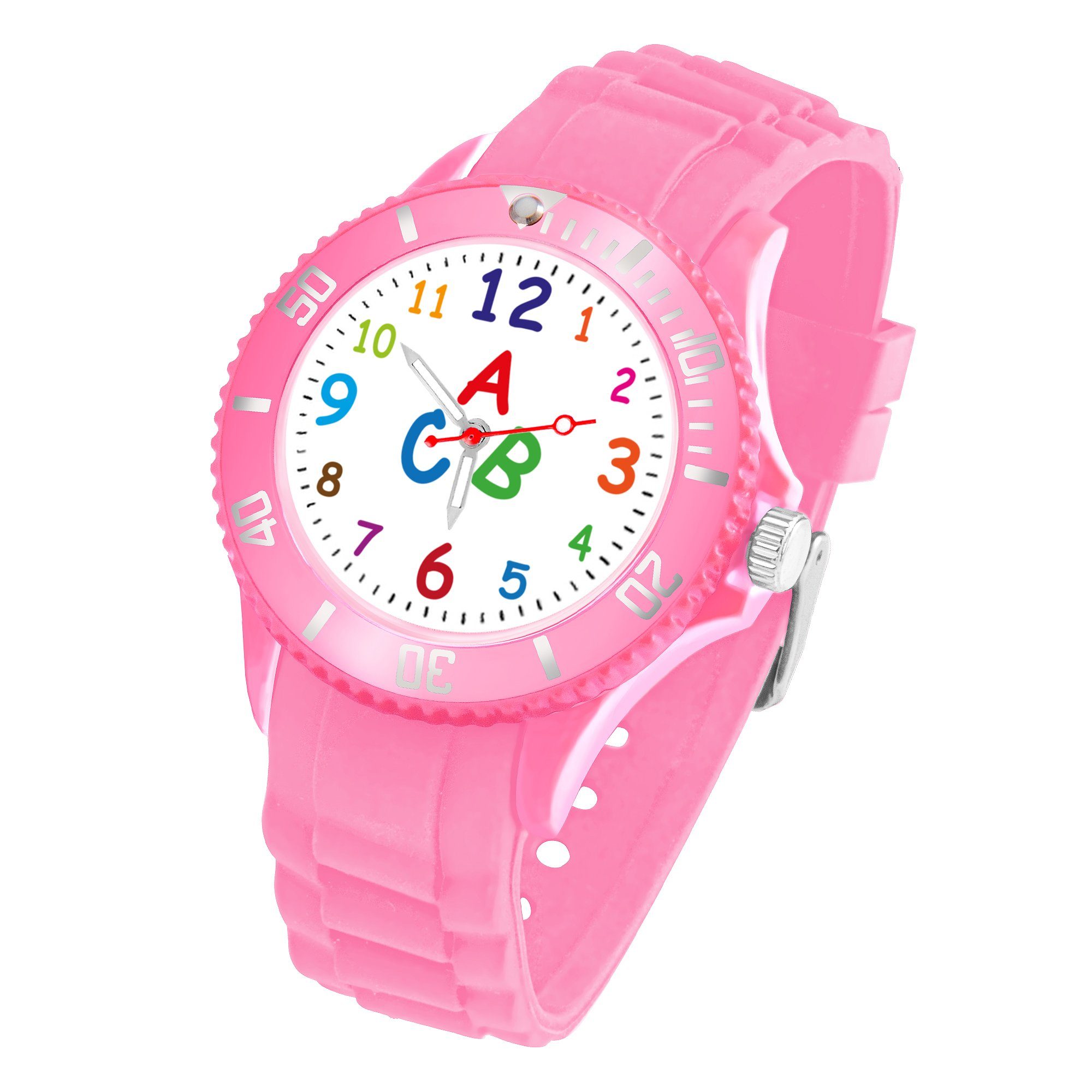 Taffstyle Quarzuhr Kinder Armbanduhr Silikon Lernuhr Zahlen Uhr Bunt, Bunte ABC Silikonuhr Farbige Sportuhr Kinderuhr 34mm Analog Quarz