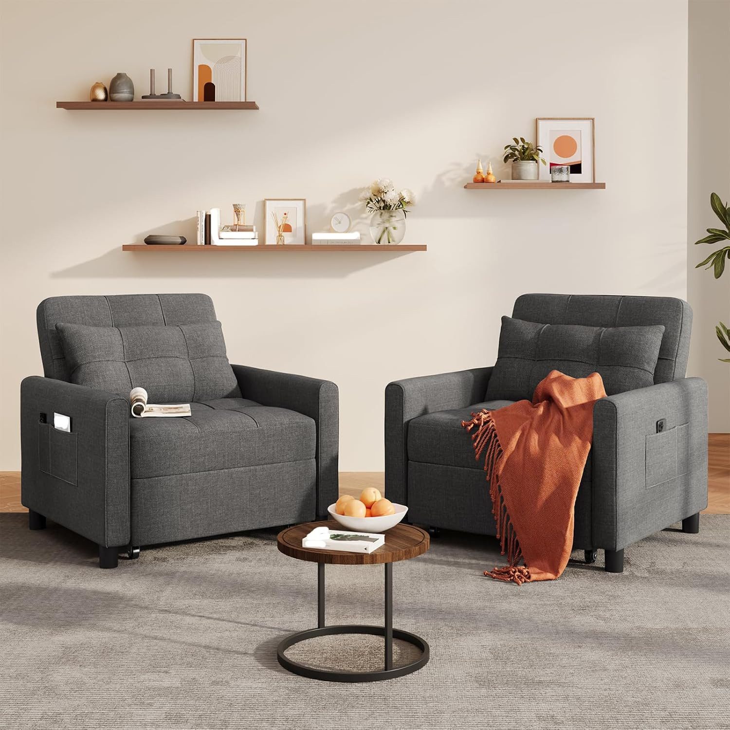 Blishom Relaxsessel 3-in-1 Schlafsessel Schlafsofa Klappbett Relaxsessel 78x86x84 cm, multifunktionaler Sessel zum Ausziehen als Gästebett