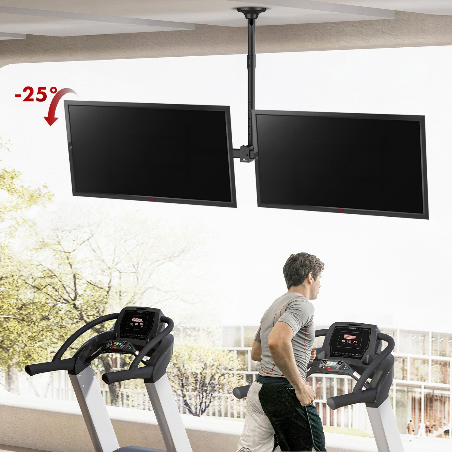Maclean TV-Deckenhalterung MC-111 B Deckenhalterung für 2 TVs 34-60'' max. 2x40kg, (bis 60 Zoll, Nivellierungsmöglichkeit, Rotationsverstellung, Neigungsverstellung)