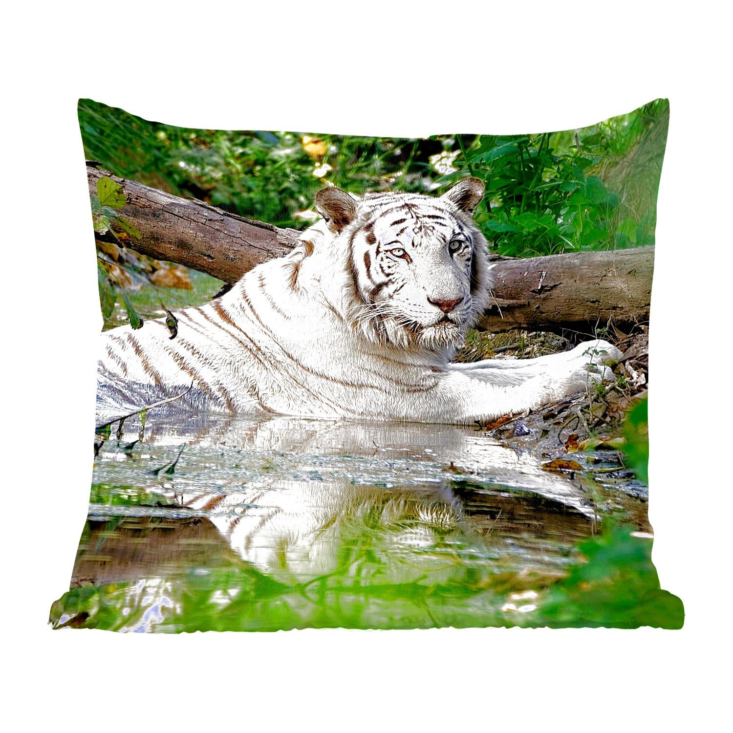 MuchoWow Dekokissen Weißer Tiger im Wasser, Zierkissen mit Füllung für Wohzimmer, Schlafzimmer, Deko, Sofakissen