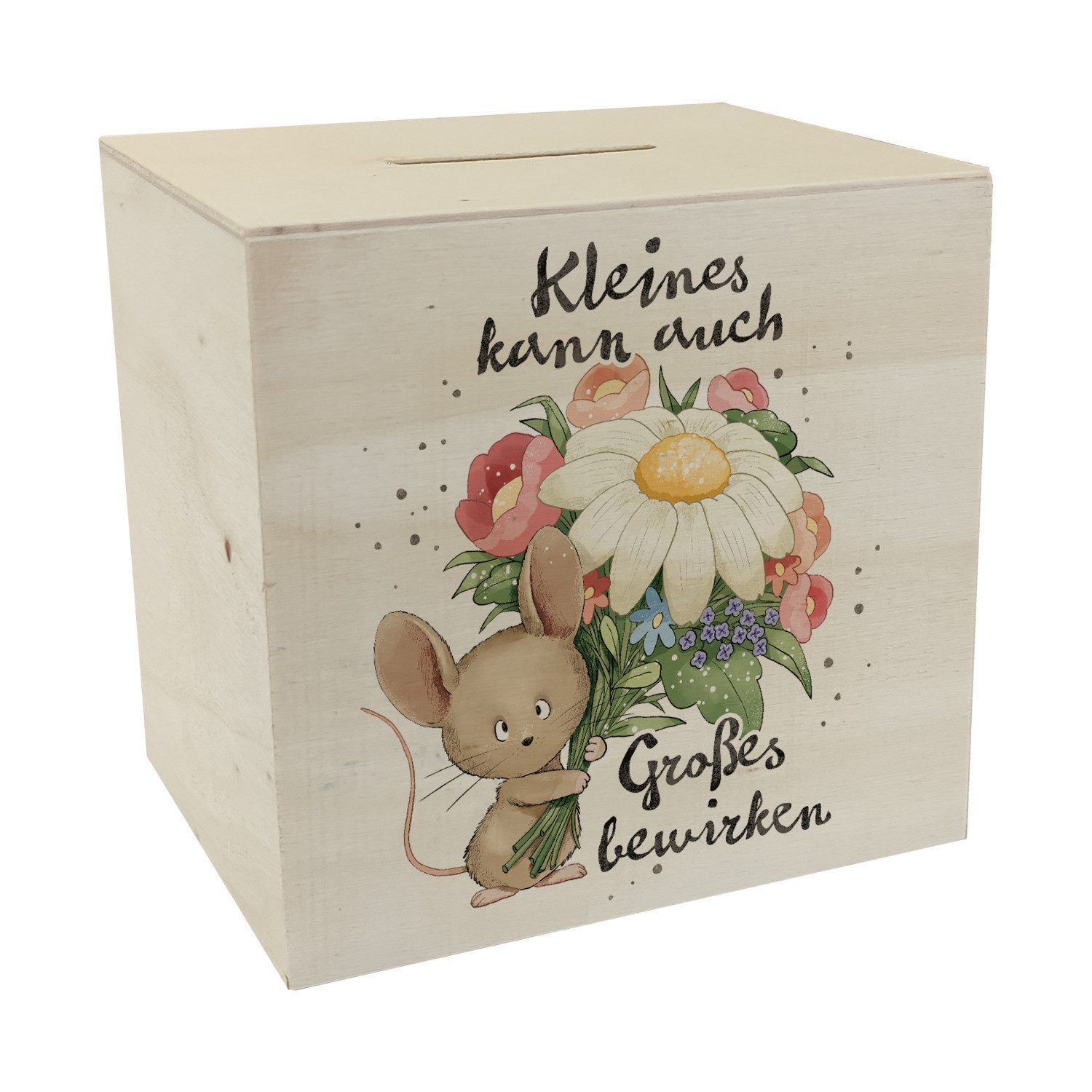 Spardose Maus Spardose aus Holz mit Spruch Kleines kann auch Großes bewirken