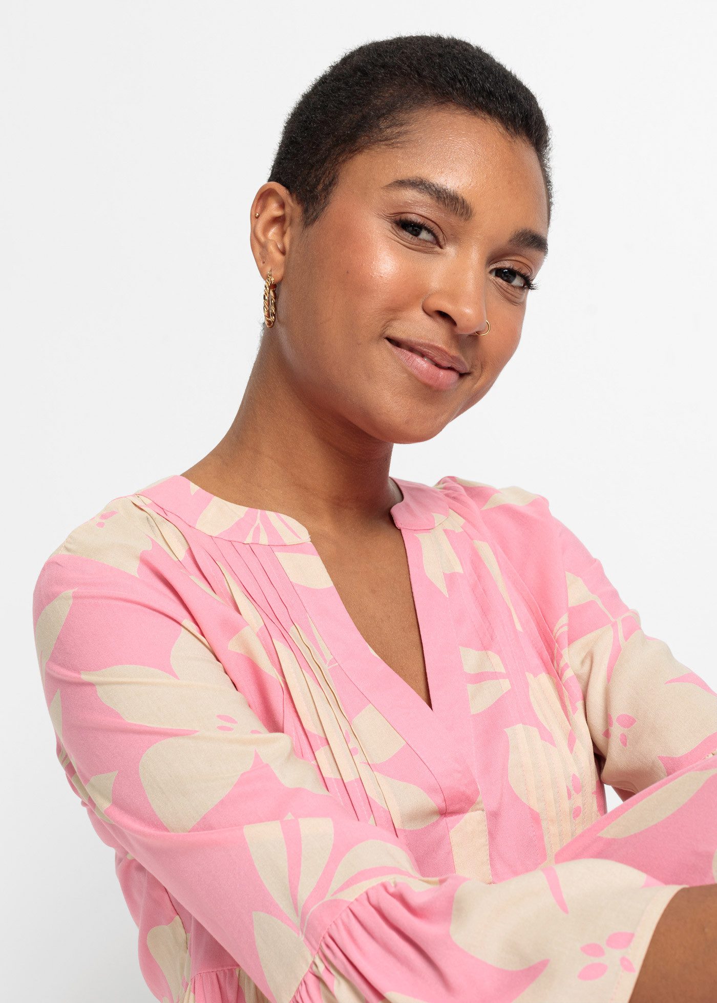 bonprix Maxikleid für modischen Auftritt, aus Viskose, A-Linie, 3/4-Ärmel