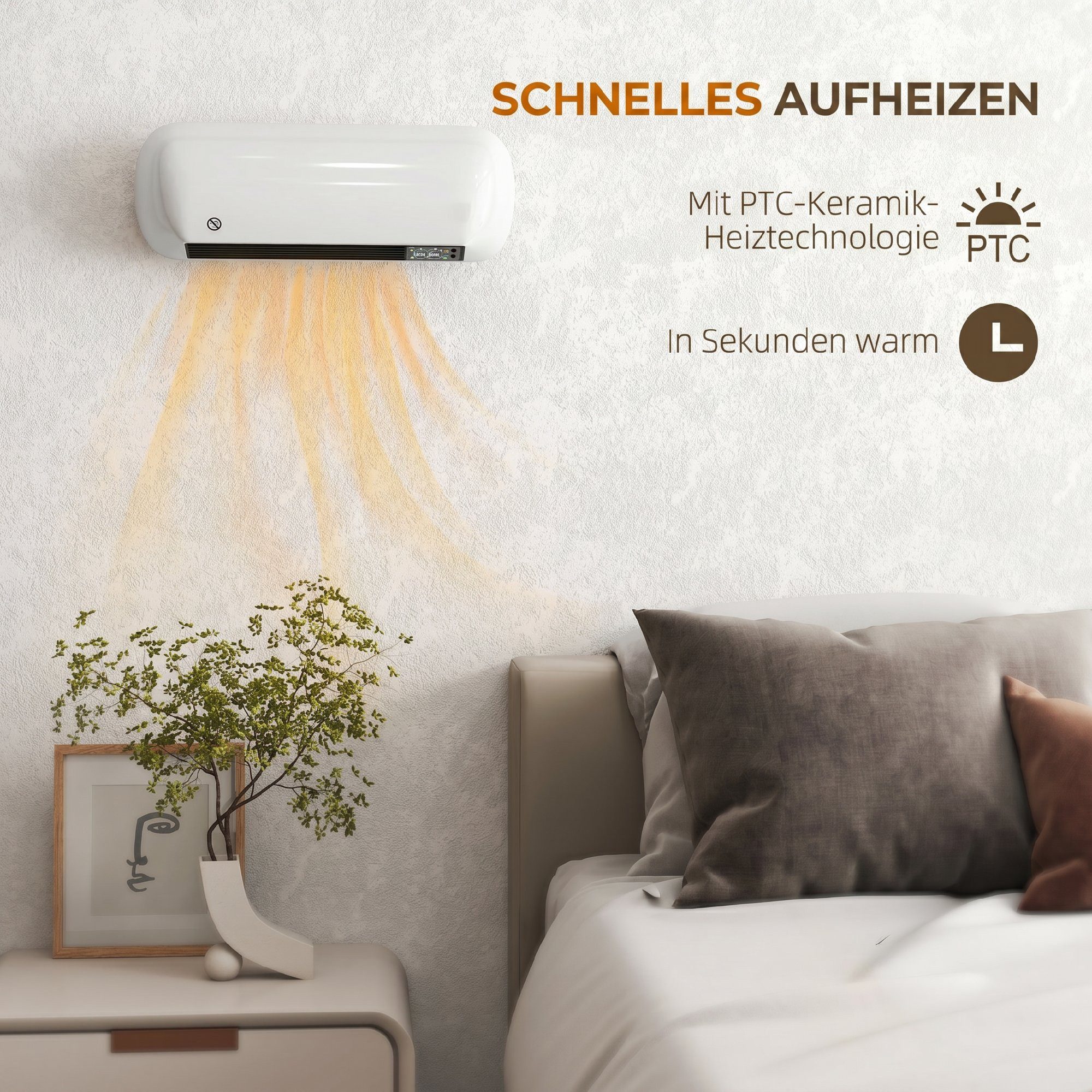 HOMCOM Heizlüfter Keramik-Wandheizgerät mit Ventilator, 2000 W, Fenster-offen-Erkennung, Wochenprogramm – Bild 4 von 5