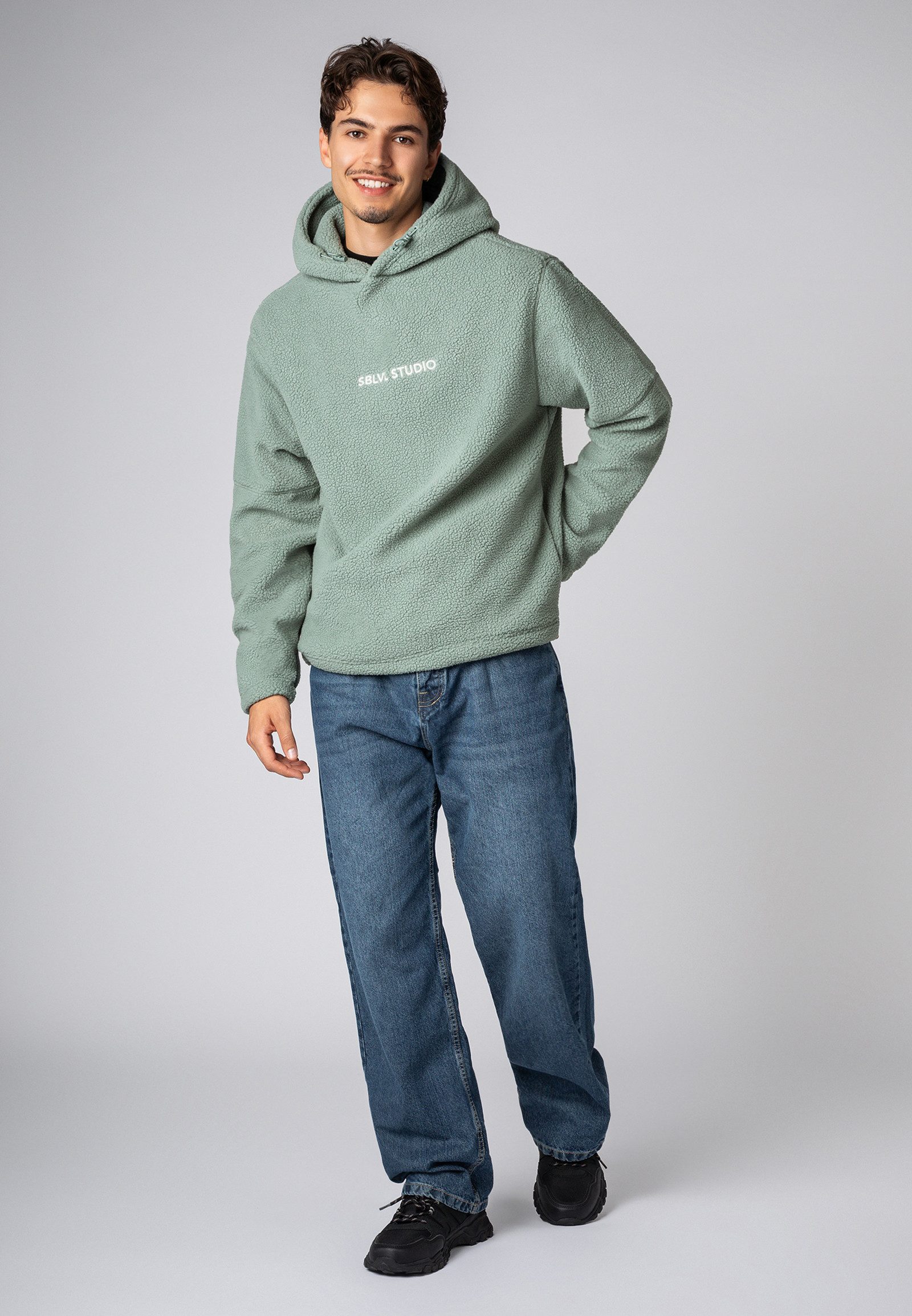 SUBLEVEL Fleecejacke Herren Fleece Kapuzenpullover Sweater, Kapuzensweatshirt mit Kapuze, Taschen in Seitennaht