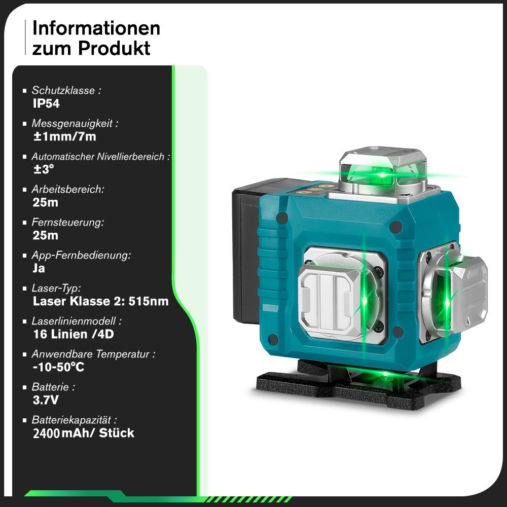 ONEVAN Laserwasserwaage 4x360° Selbstnivellierend 16 Linien günstig online kaufen