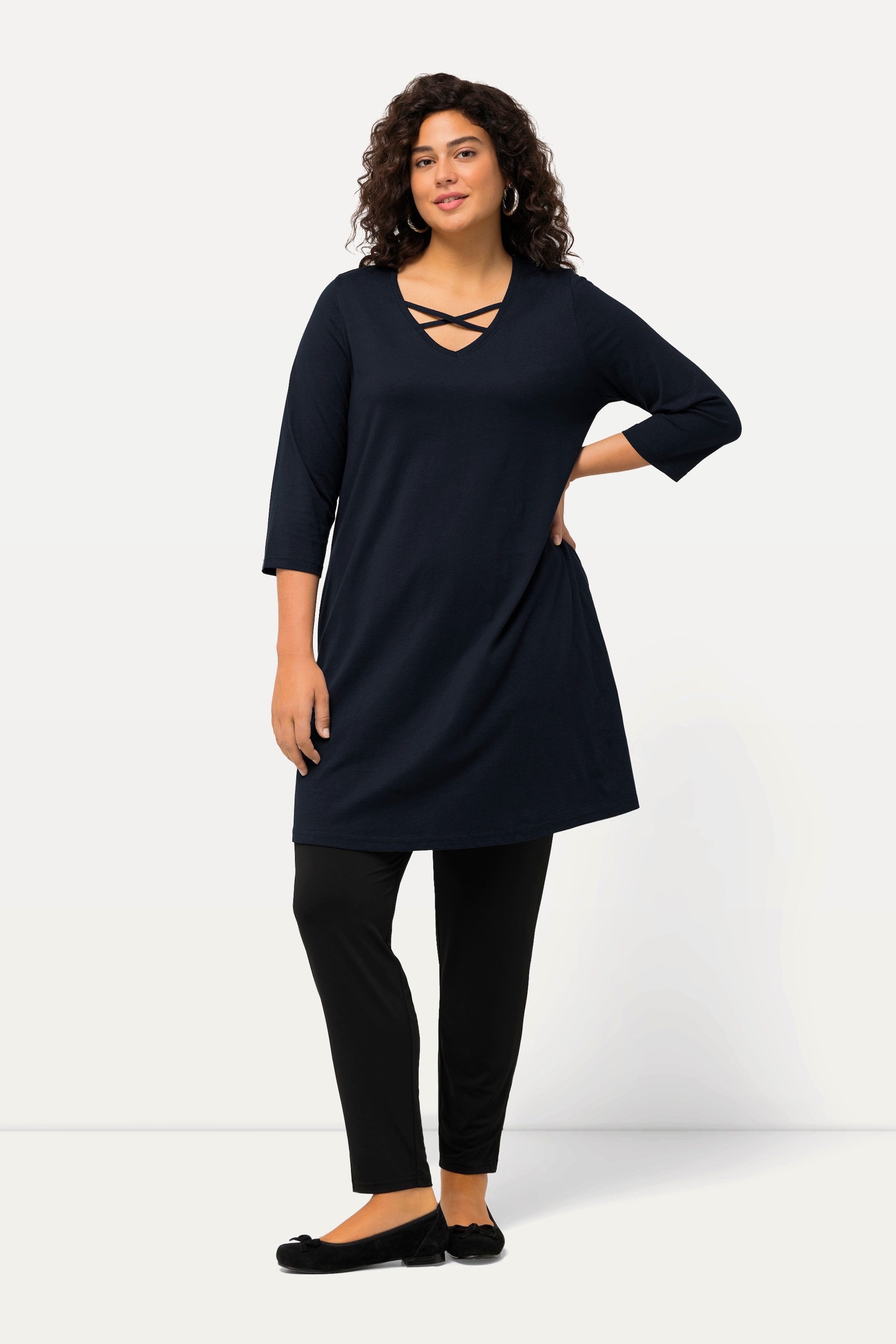Ulla Popken Longshirt Longshirt Zierbänder A-Linie günstig online kaufen