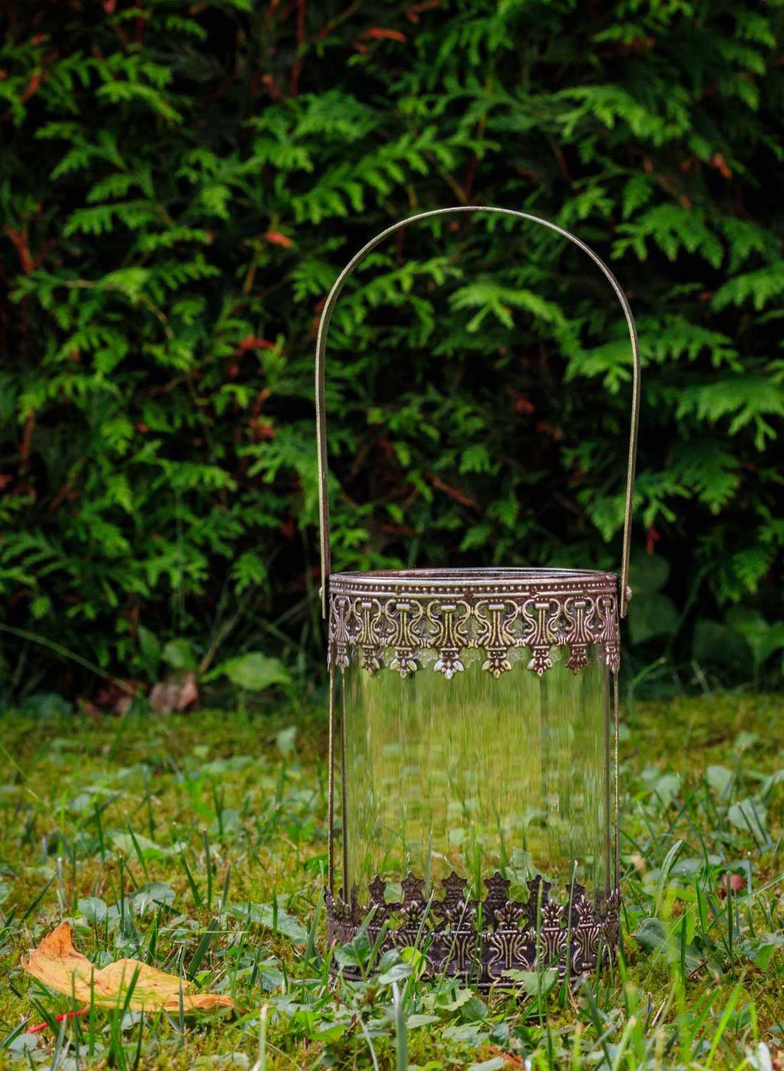 Windlicht Metall 34cm Gartenlaterne Laterne Antik-Stil Windlicht Terasse Glas Aubaho