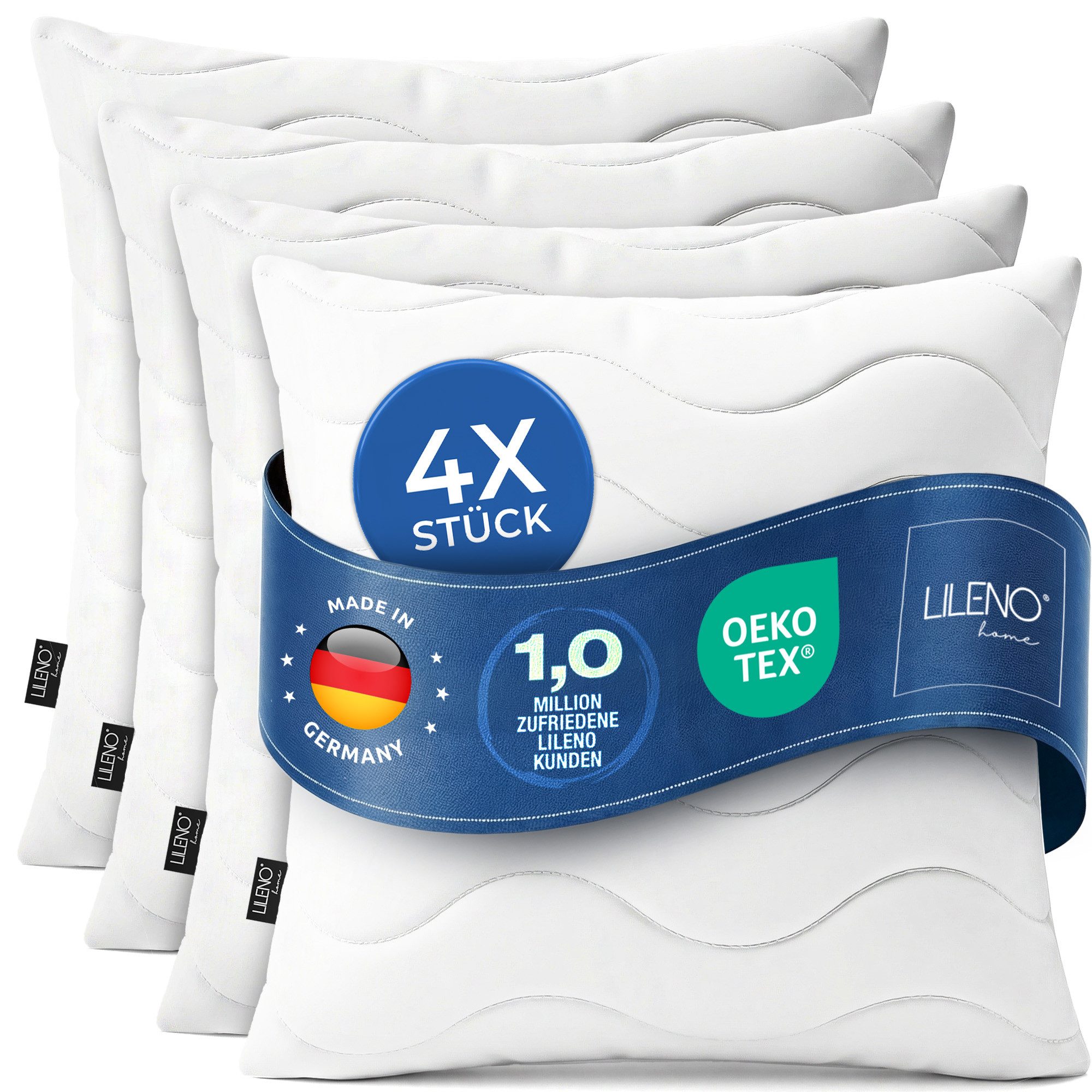 LILENO HOME Kopfkissen LILENO HOME Allergiker Kopfkissen Oeko-Tex & - Made in Germany, Füllung: 100% Polyester, Seitenschläfer, Bauchschläfer, Rückenschläfer, Spar-Set, 4er Set, Kopfkissen 80x80 cm MEDIUM mit 850g Füllung, allergikergeeignet