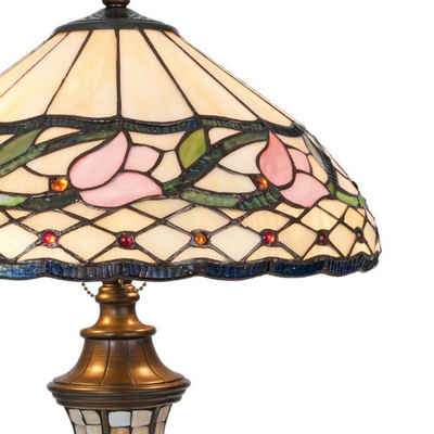 Clayre & Eef Schreibtischlampe Lumilamp Tischleuchte Tiffany dekoratives beige rosa Tiffany Stil, Tiffanylampe, ohne Leuchtmittel, abhängig vom Leuchtmittel