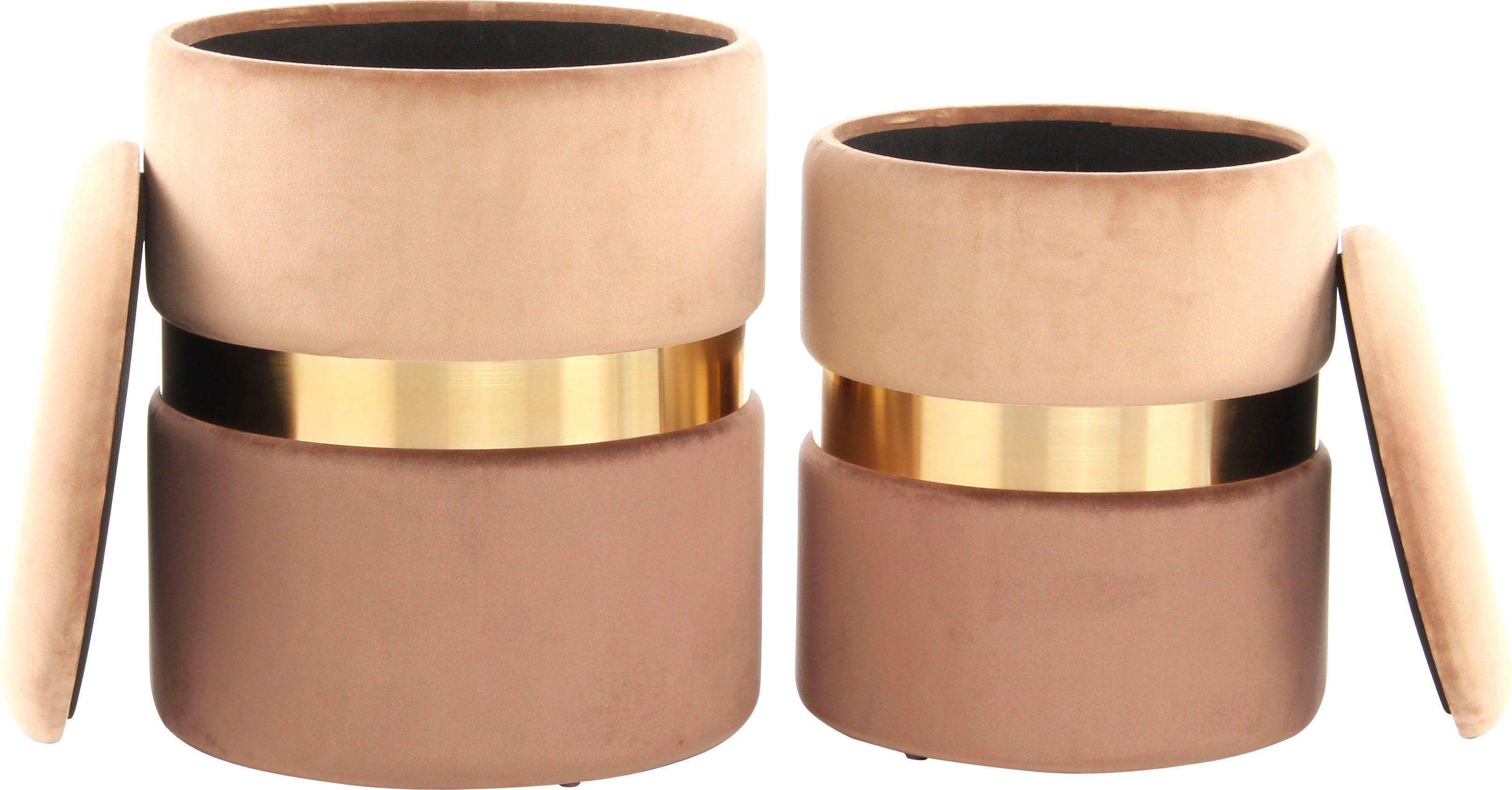 Kayoom Stauraumhocker Hocker Zora 125 2er-Set, samtweicher Stoffbezug,runde elegante Form (Set, 2 St), edles Design mit Metallring, gepolstert, mit Stauraum