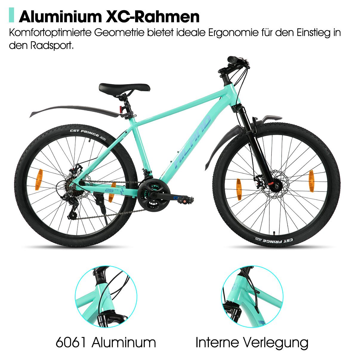 HILAND Mountainbike 27,5 Zoll Herren und Damen MTB mit Aluminiumrahmen, 21 Gang,Aluminiumrahmen, Doppelscheibenbremsen, Gefederter Vordergabel