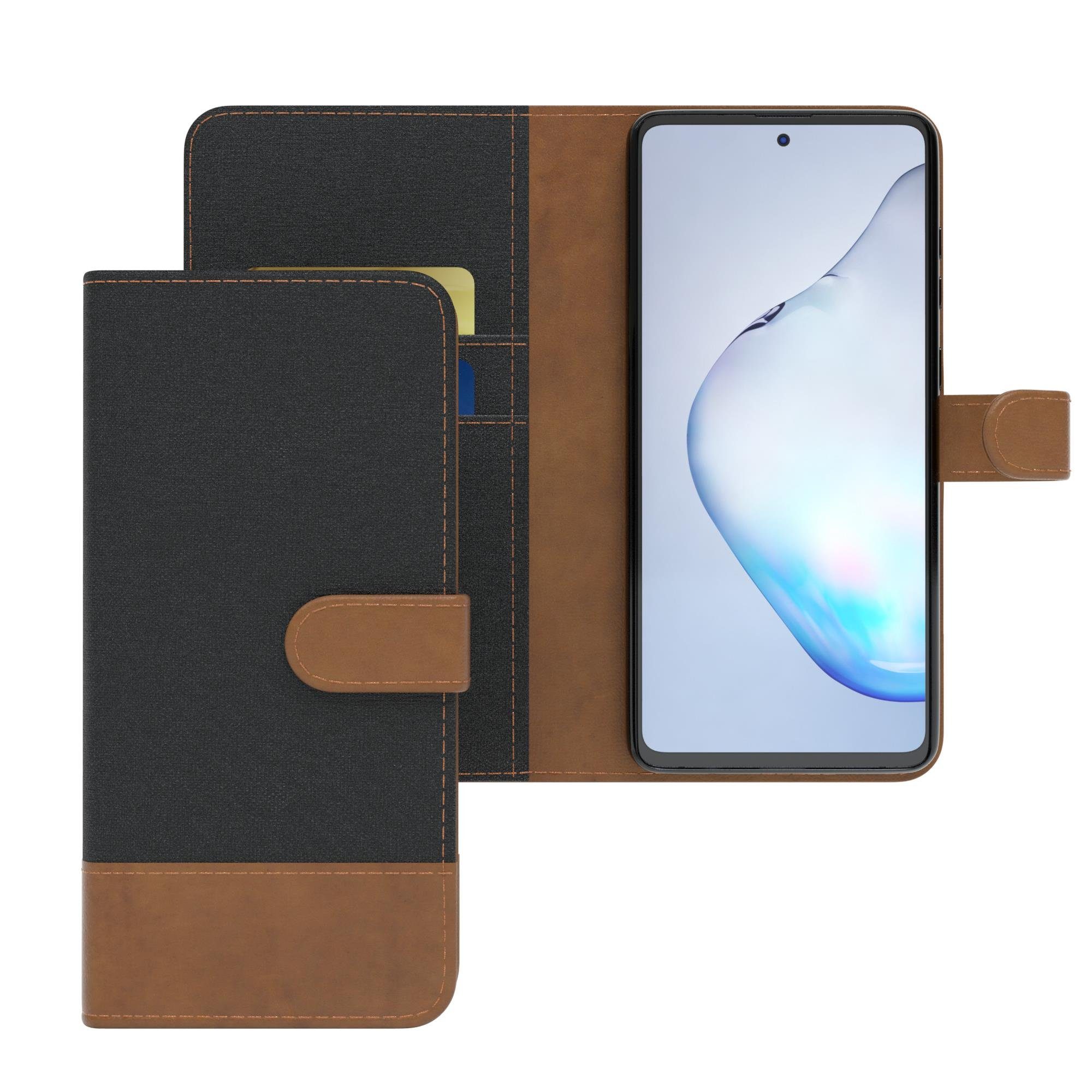EAZY CASE Handyhülle Bookstyle Jeans für Samsung Galaxy Note 10 Lite 6,7 Zoll, Handytasche Jeans mit Standfunktion und Visitenkartenfach Schwarz