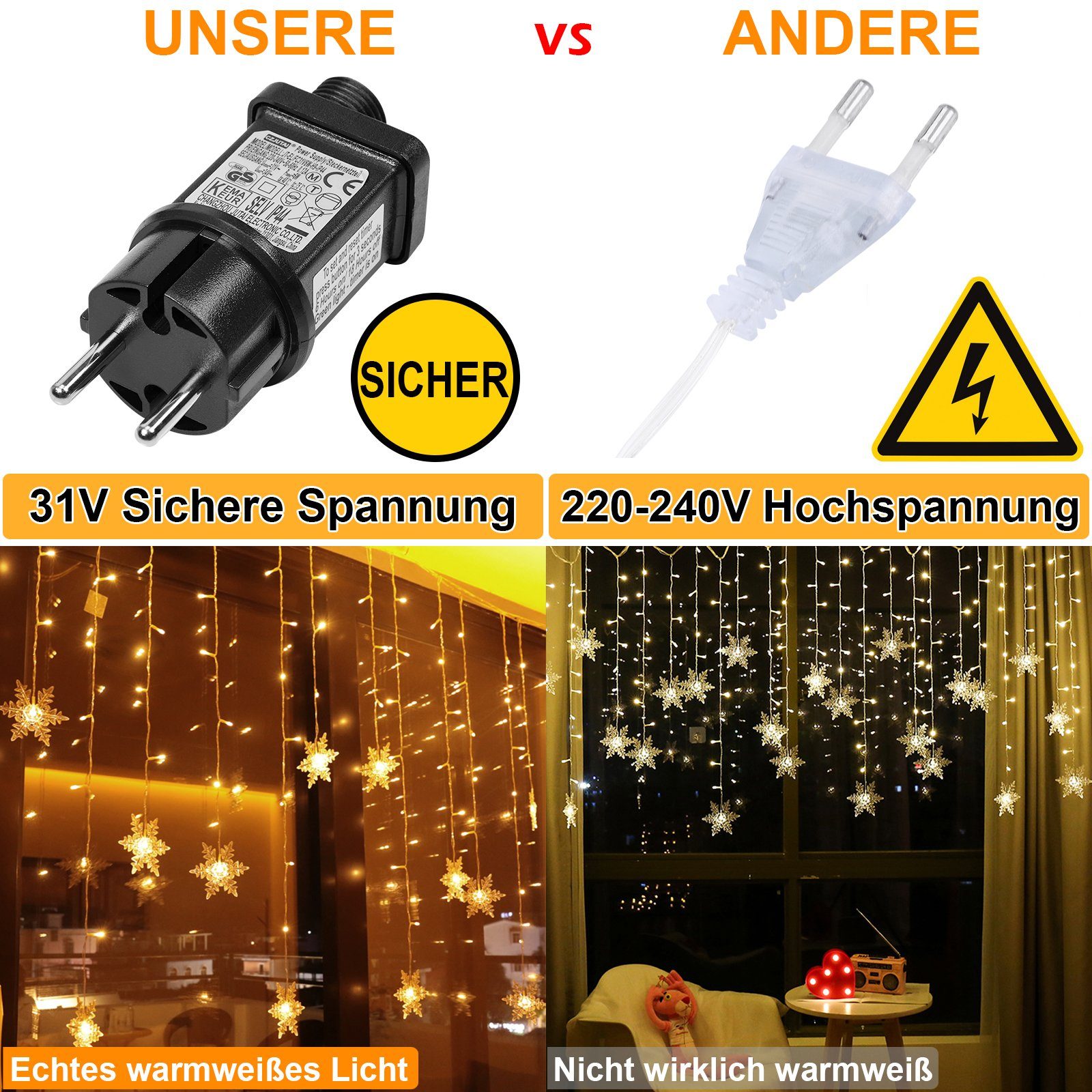 3.5M Stripe Hochzeit Dekor, Speicher LED Wasserdichte LED-Lichterkette, Warmweiß Modi, Rosnek 8 96-flammig, Fenster