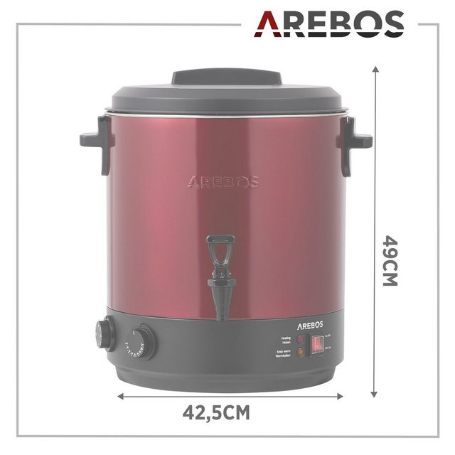 Arebos Einkoch- und Glühweinautomat 1800 W, Einkochtopf 28 L, mit Timer,Thermostat & Überhitzungsschutz, 1800 W, Timerfunktion 20-120 min.