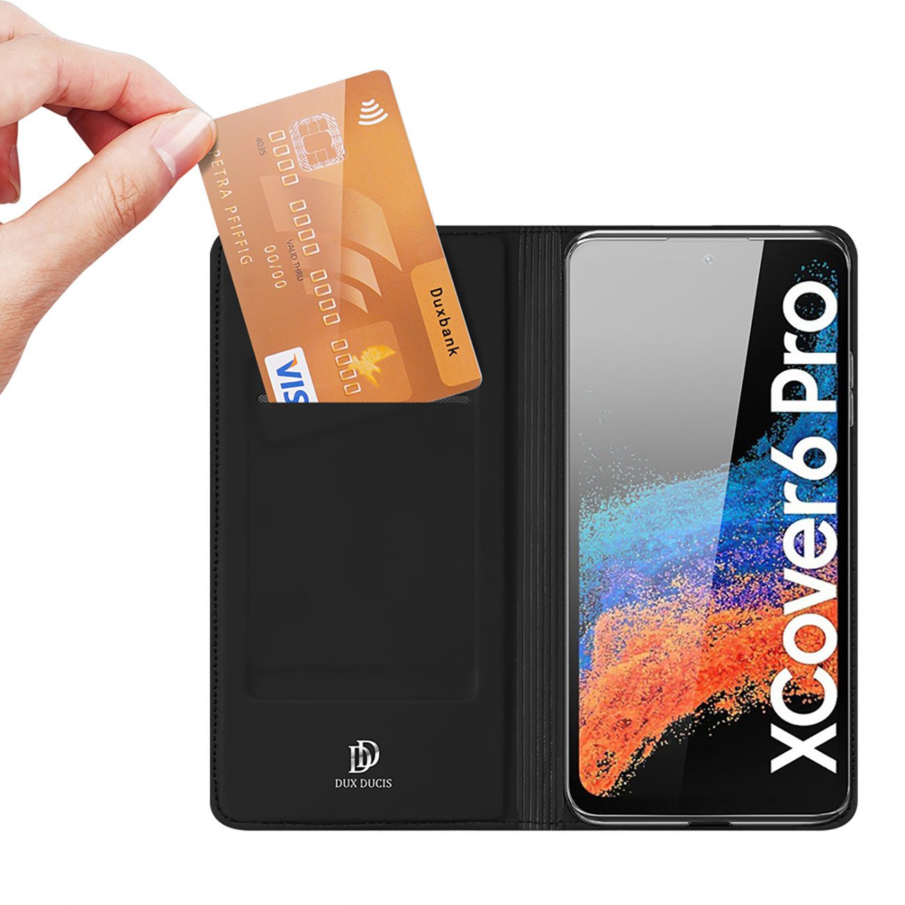 Dux Ducis Handyhülle mit Klappe und Kartenfach für Samsung Galaxy Xcover 7 - Schwarz