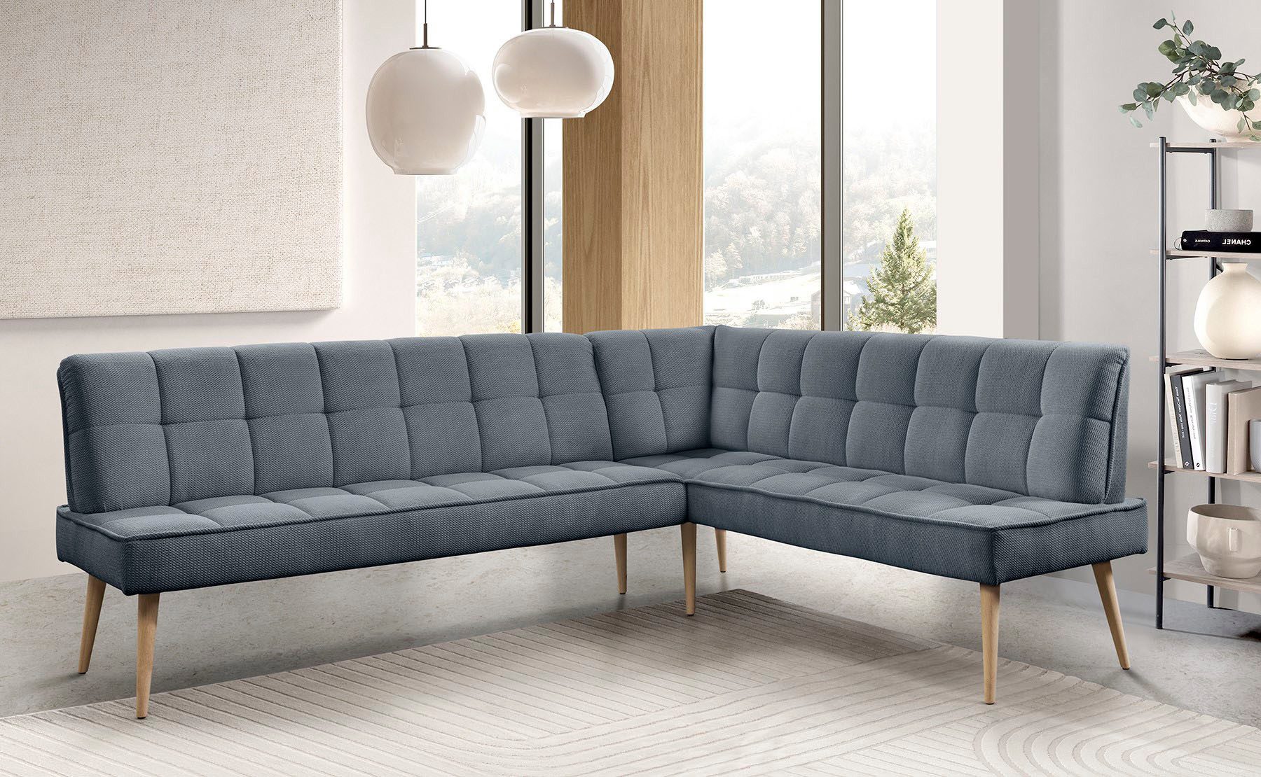exxpo - sofa fashion Eckbank Latte, moderne Sitz- und Rückensteppung, bequem und elegant, hoher Holzfuß