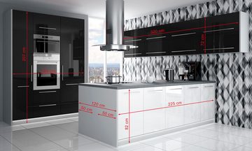 Feldmann-Wohnen Küchenzeile Platinum, weiß / schwarz - weiß Hochglanz, Fronten mit leicht abgerundeten Ecken