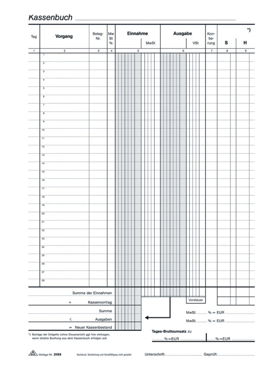 Formularblock Kassenbuch A4 2x40 Blatt selbstdurchschreibend